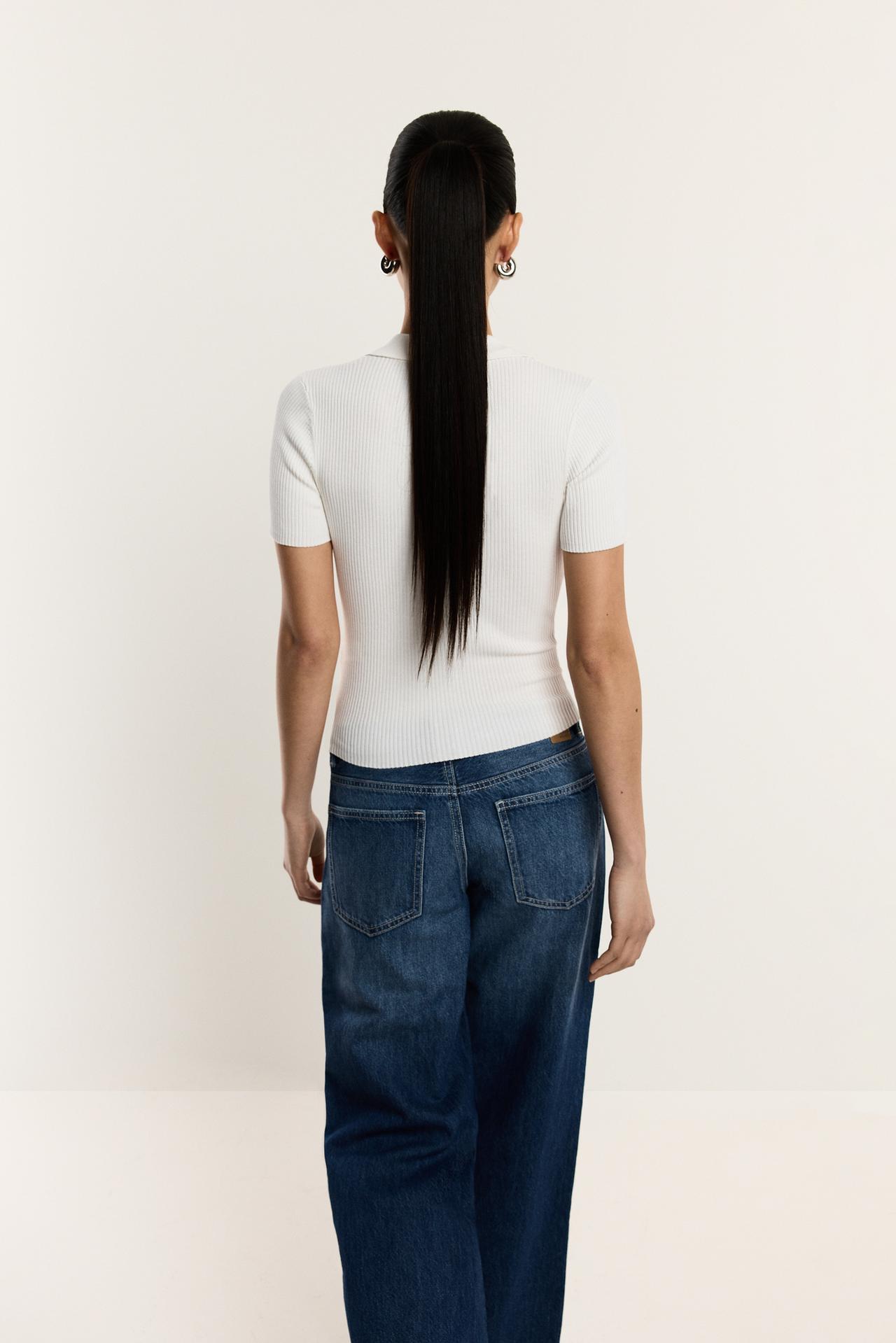 Basic rib knit polo shirt — WHITE