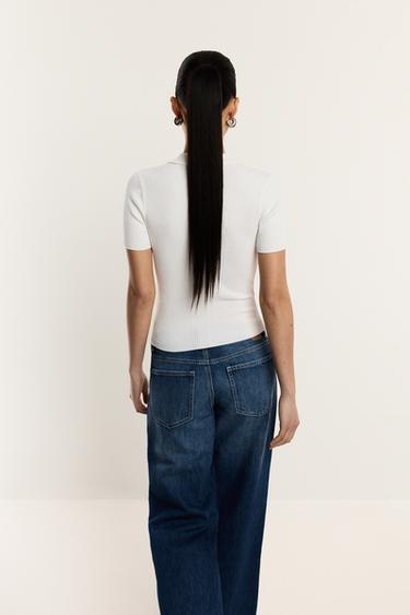 Basic rib knit polo shirt — WHITE 5