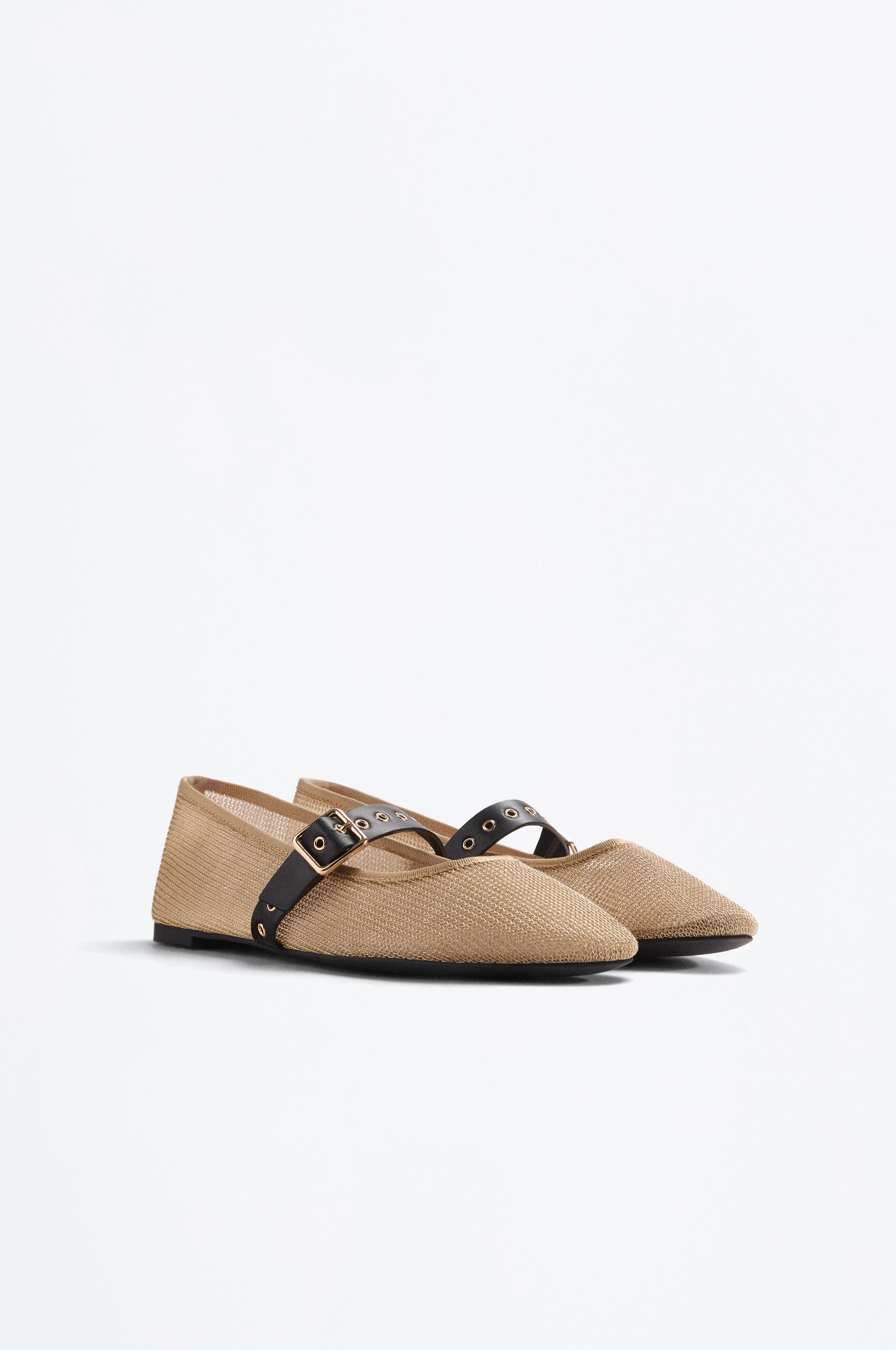 Fabric strap ballet flats — GOLD