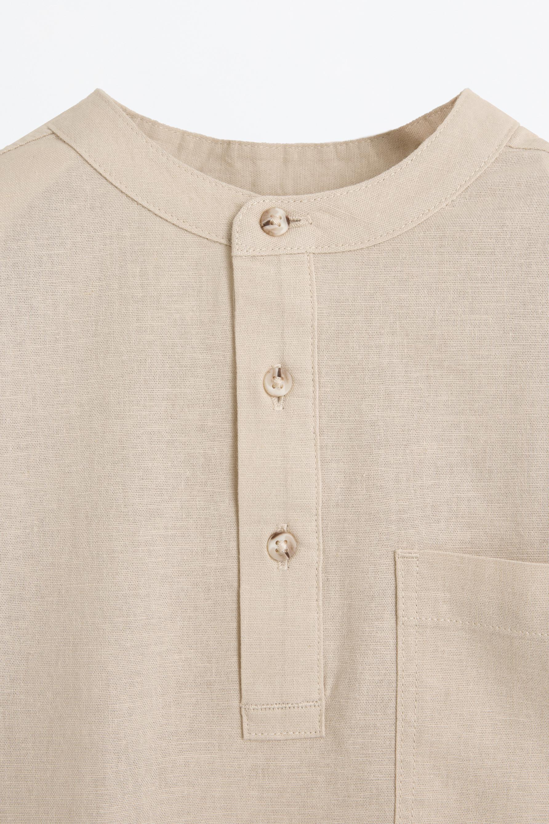 Linen-cotton stand collar shirt — SAND