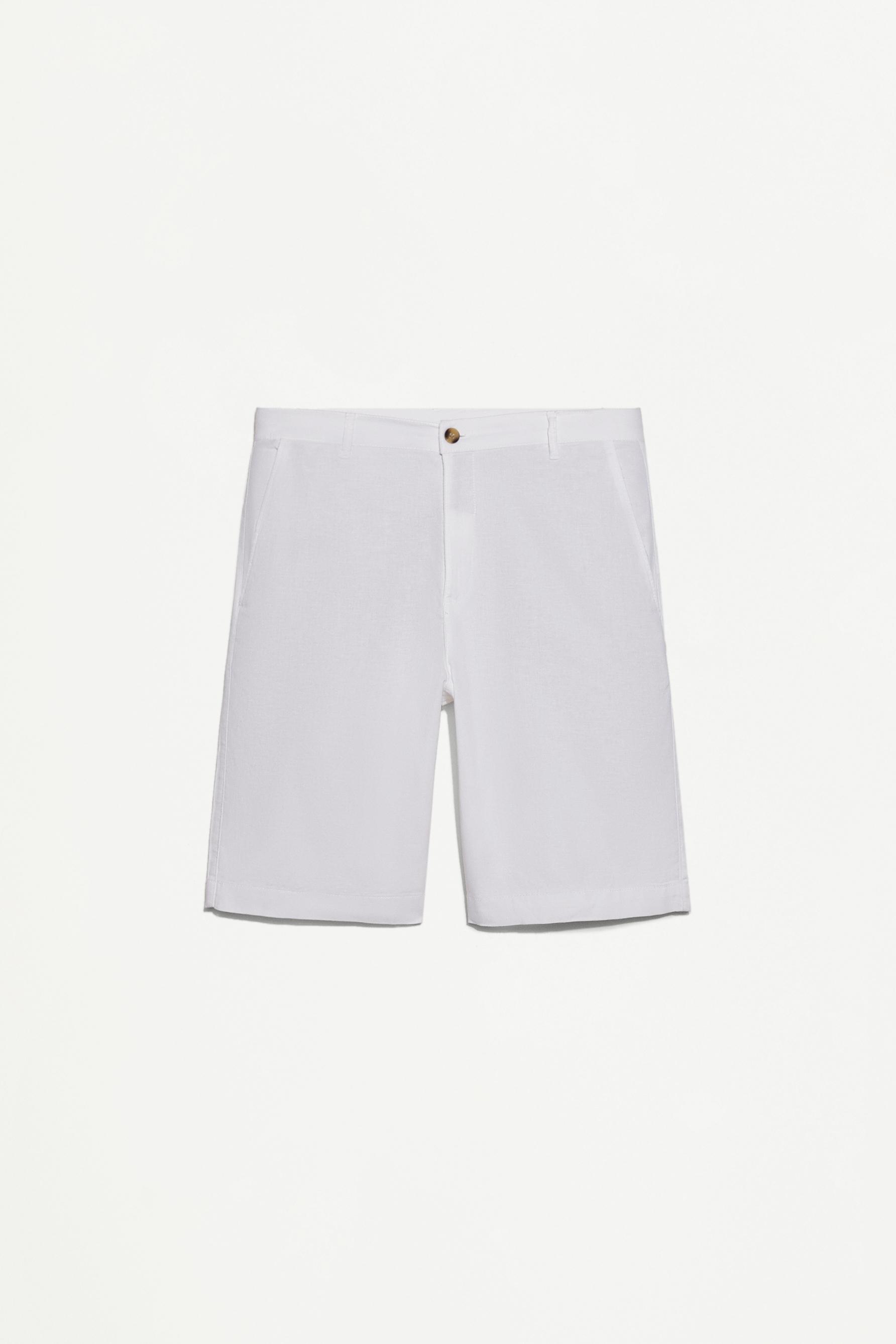 Cotton-linen chino Bermuda shorts — WHITE