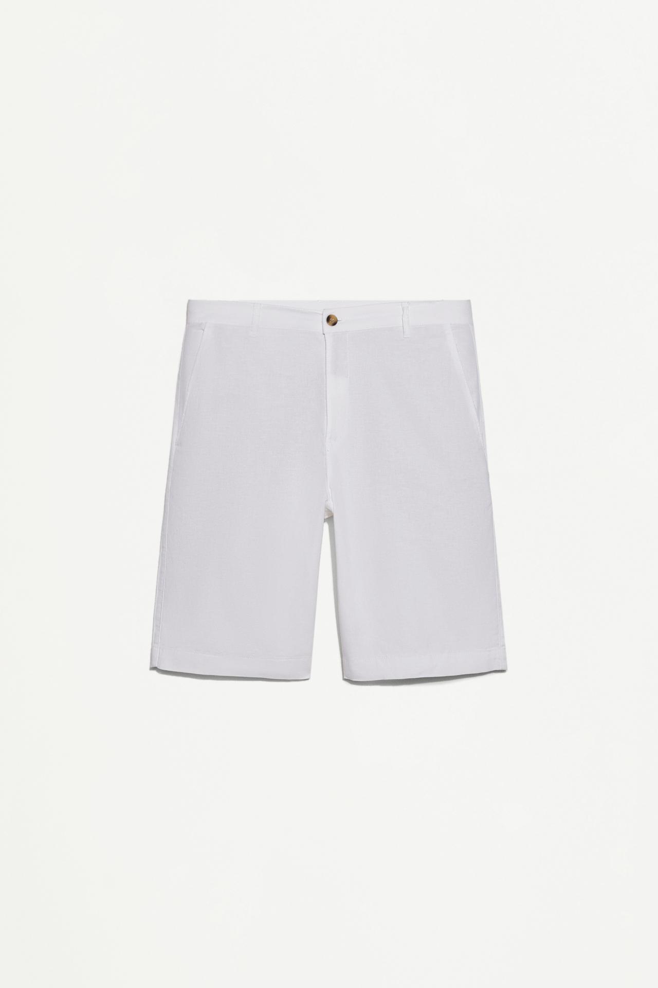 Cotton-linen chino Bermuda shorts — WHITE