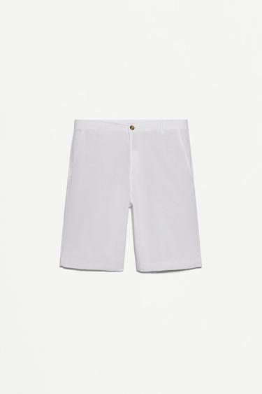 Cotton-linen chino Bermuda shorts — WHITE 6