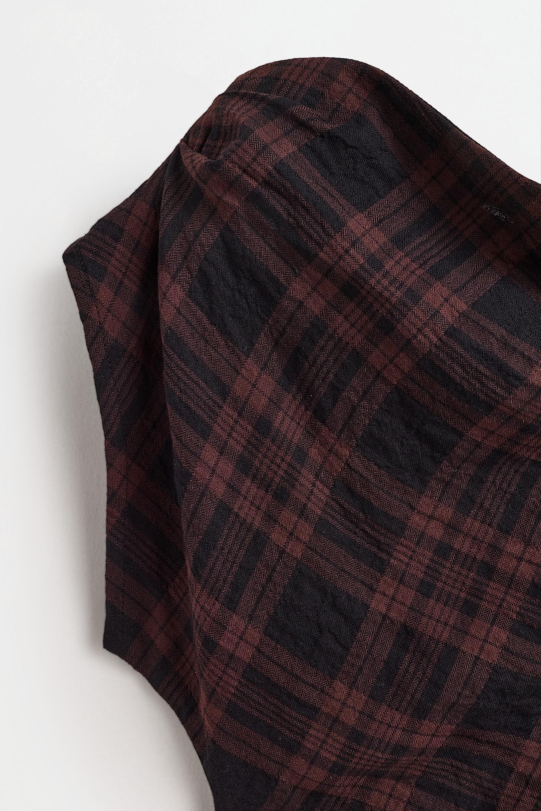 Asymmetric plaid top — BLACK-BROWN