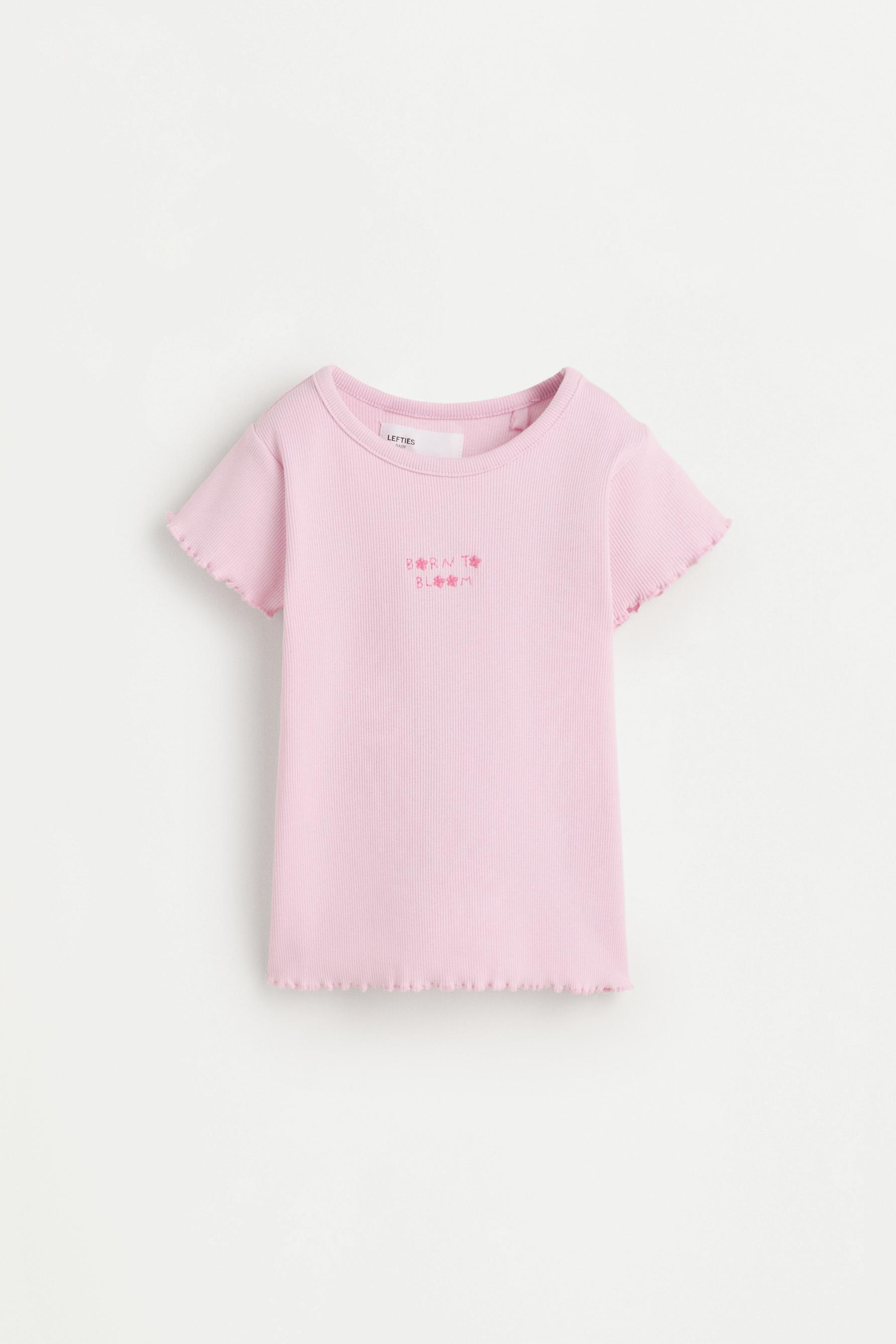Embroidered ribbed T-shirt — PINK