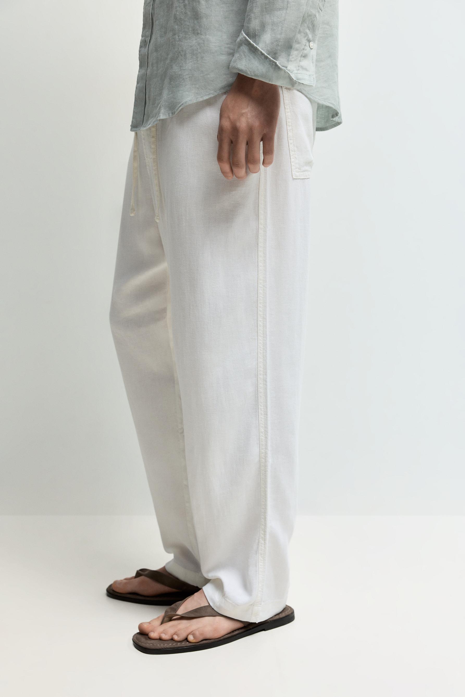 Baggy Linen-Blend Joggers — WHITE