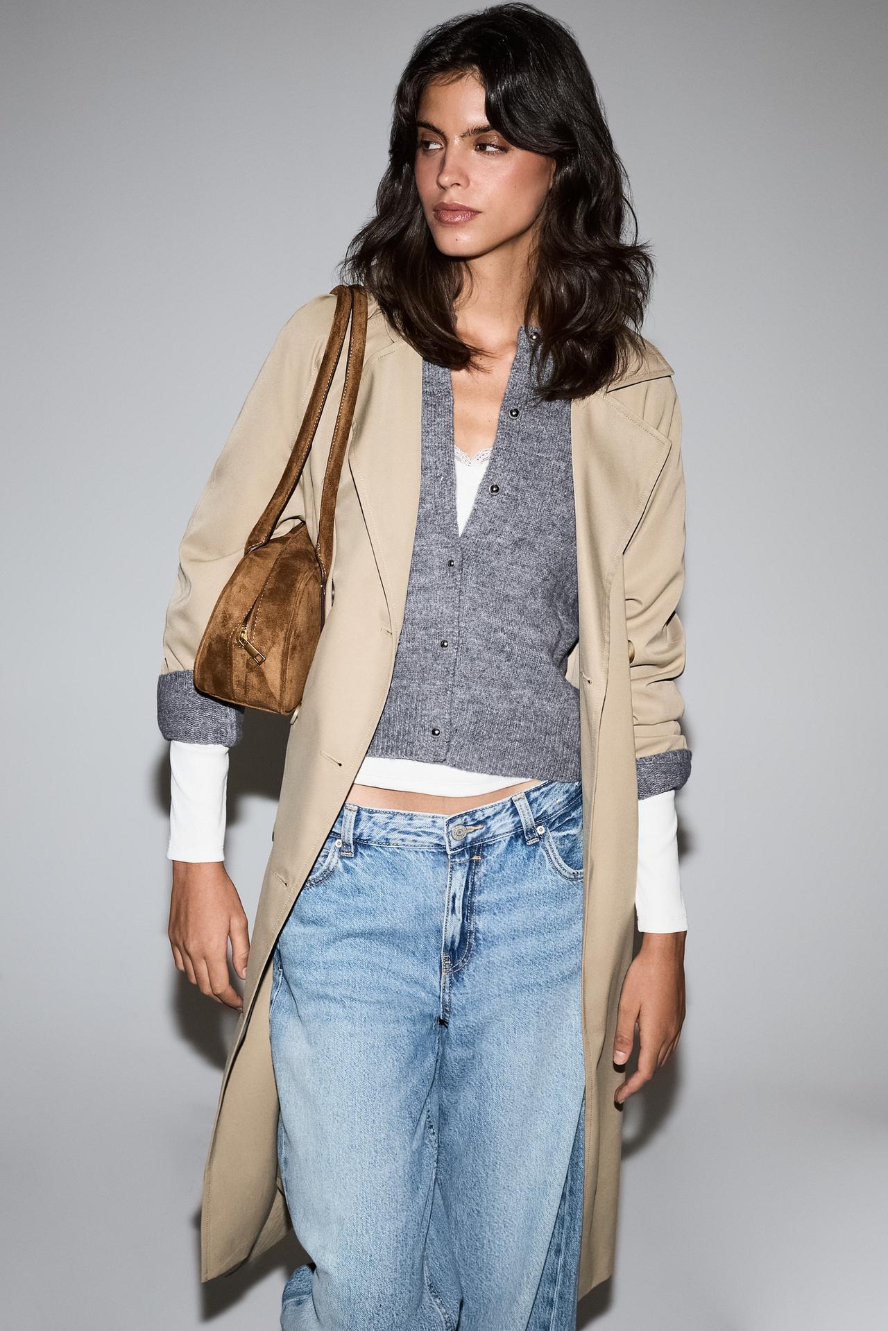 Round neck knit jacket — MEDIUM GREY