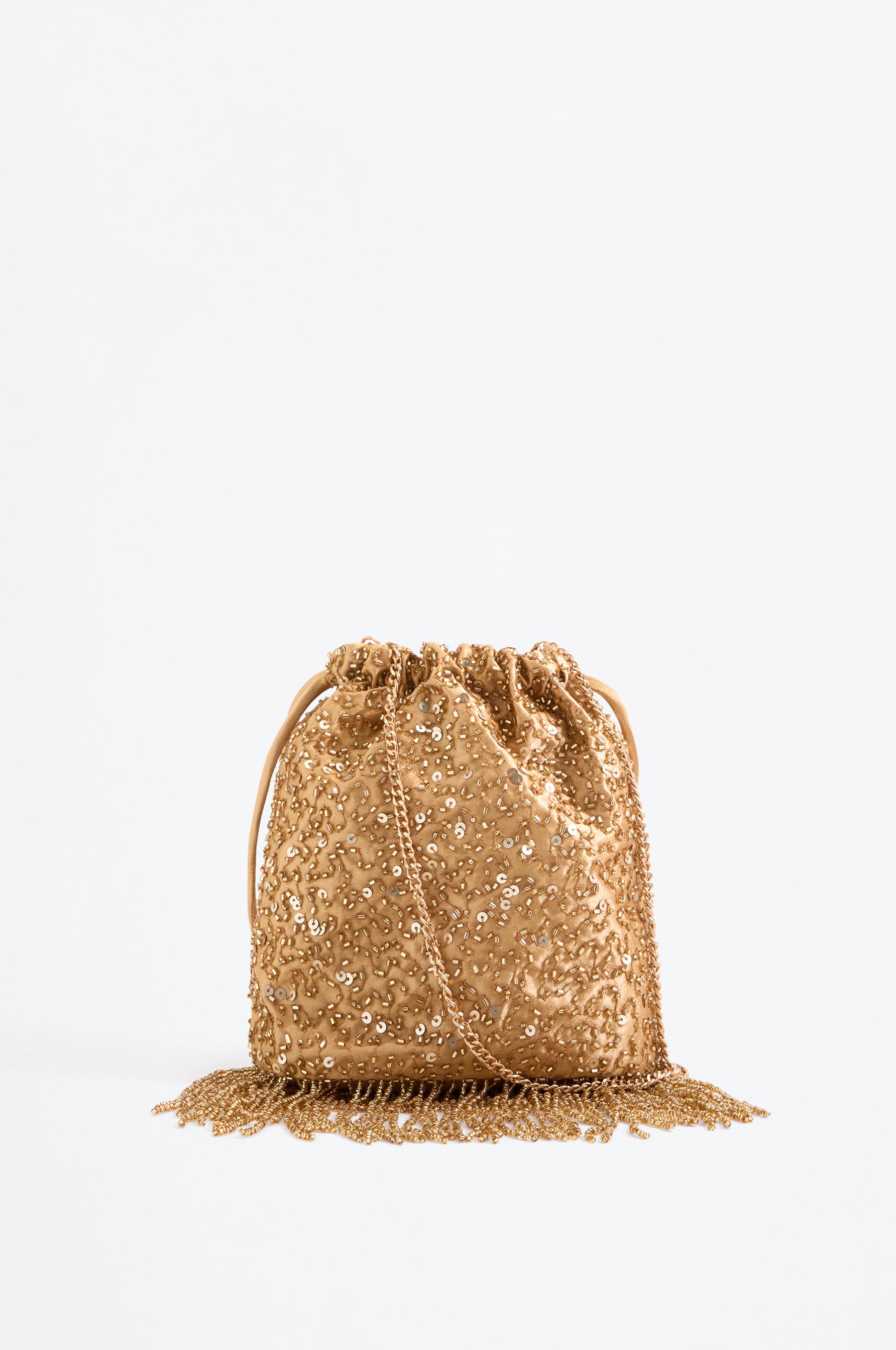Beaded crossbody bucket bag — GOLD