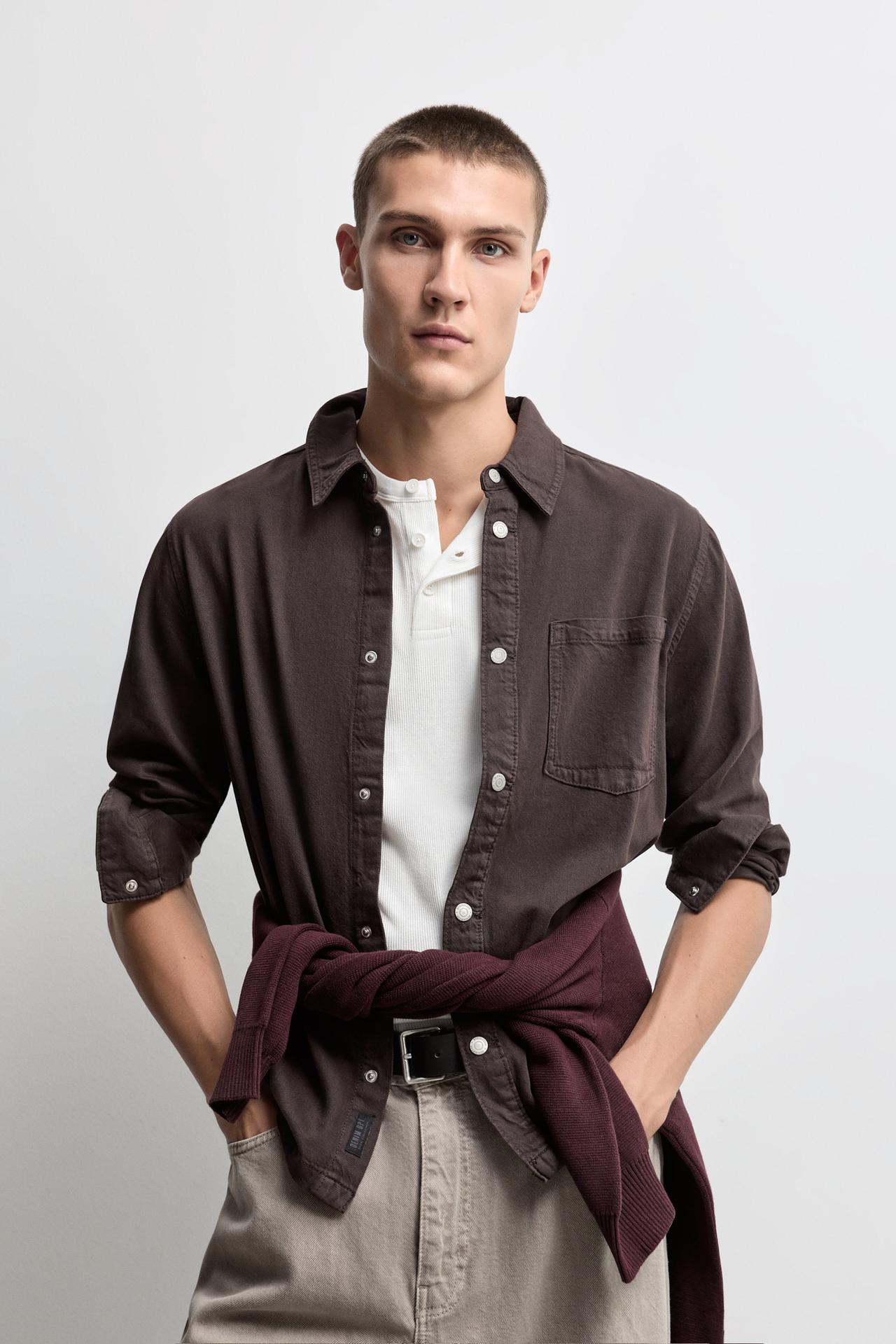 Lightweight denim overshirt — BROWN