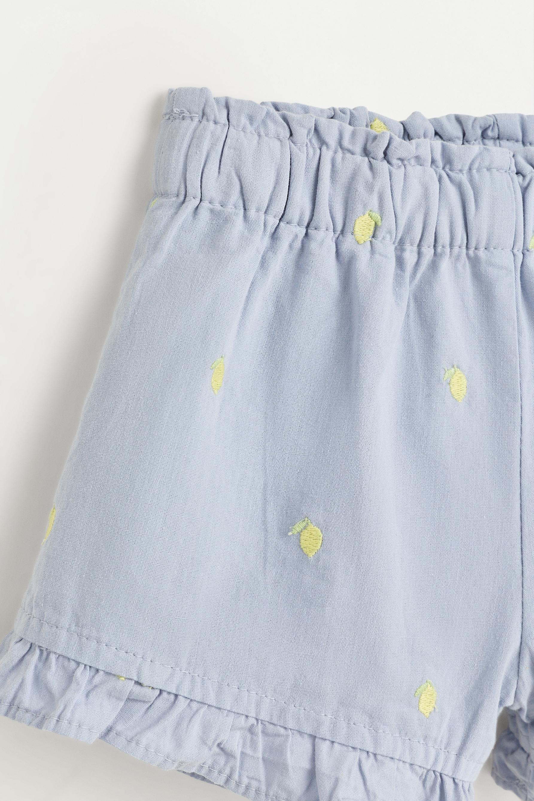 Cherry embroidered blouse and shorts co-ord — LAVENDER BLUE