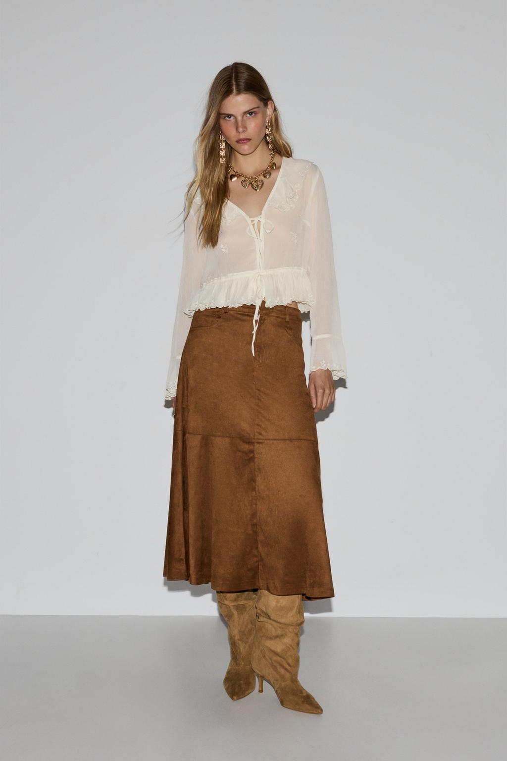 Faux suede midi skirt