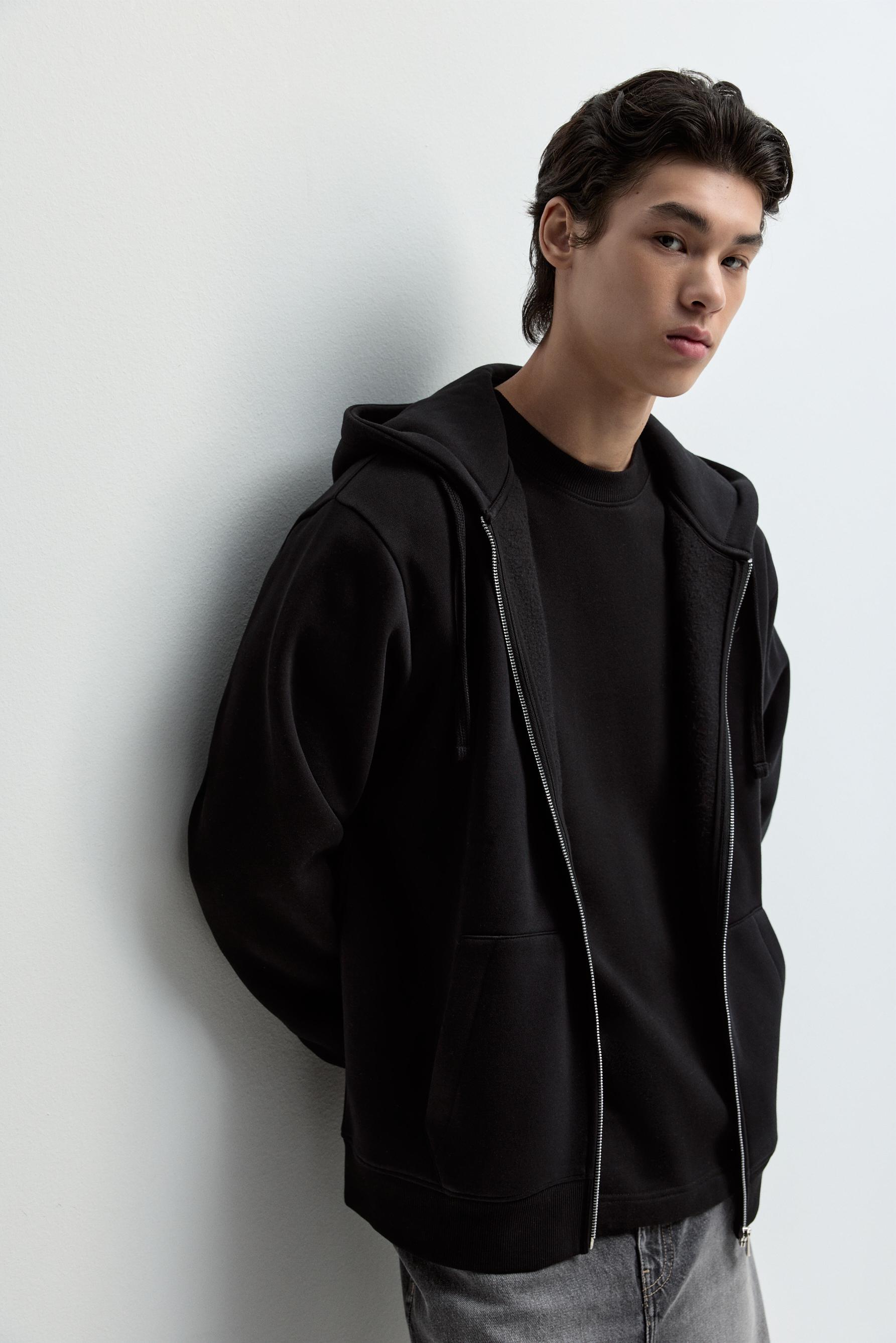 Basic zip-up hoodie — BLACK