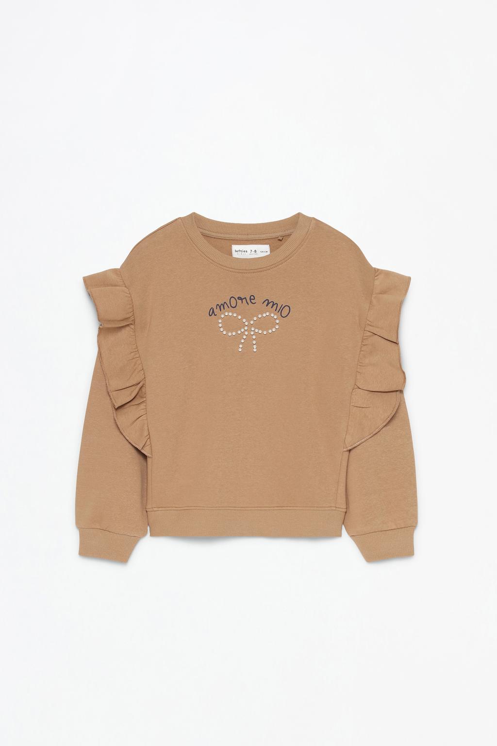Sweatshirt with appliqués and ruffles