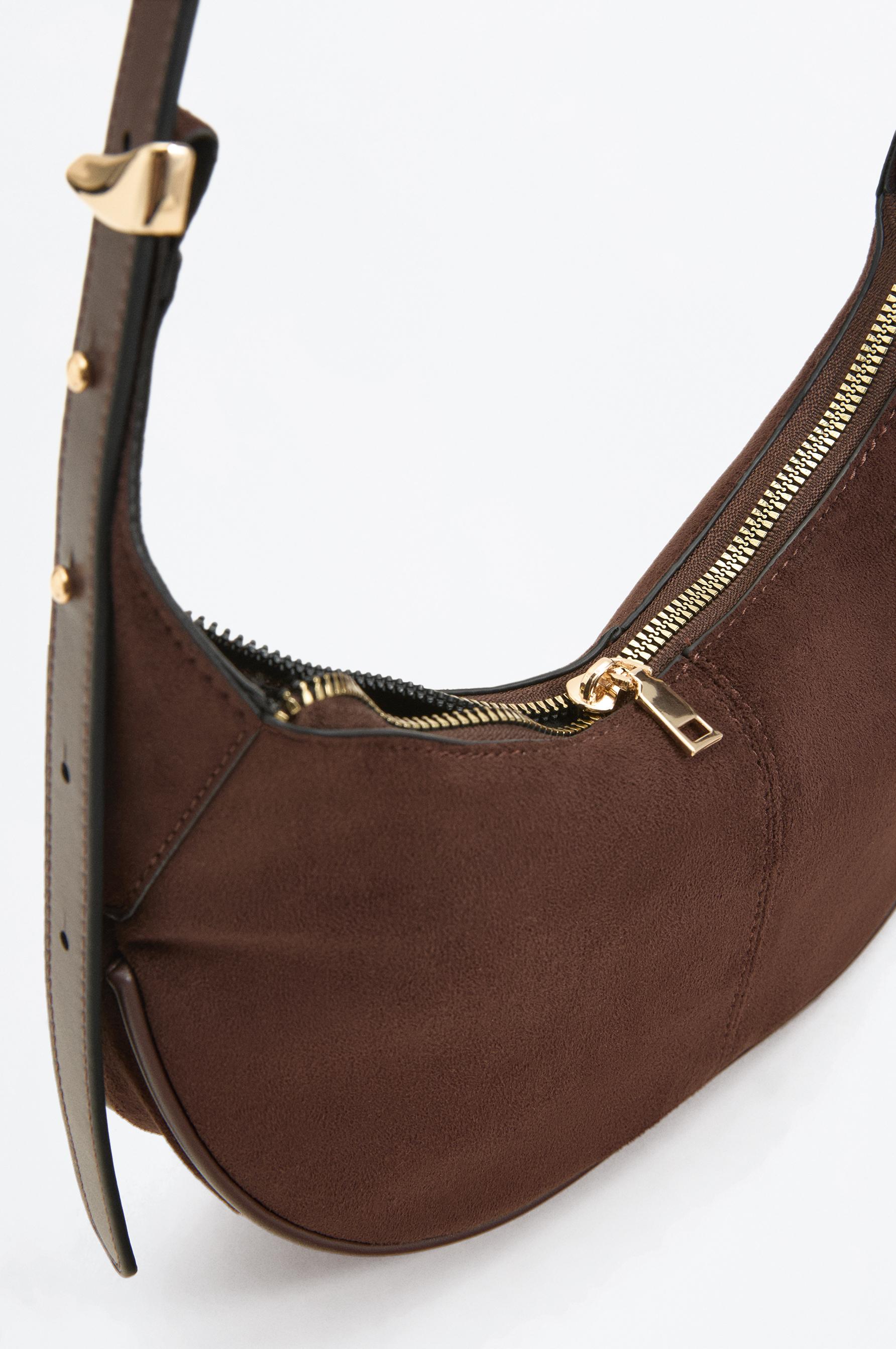 Faux Suede Shoulder Bag — BROWN