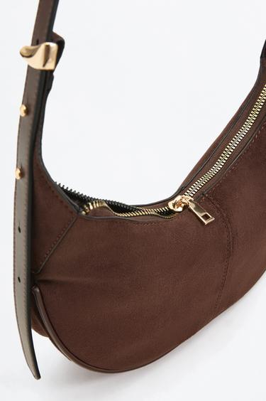 Faux Suede Shoulder Bag — BROWN 4