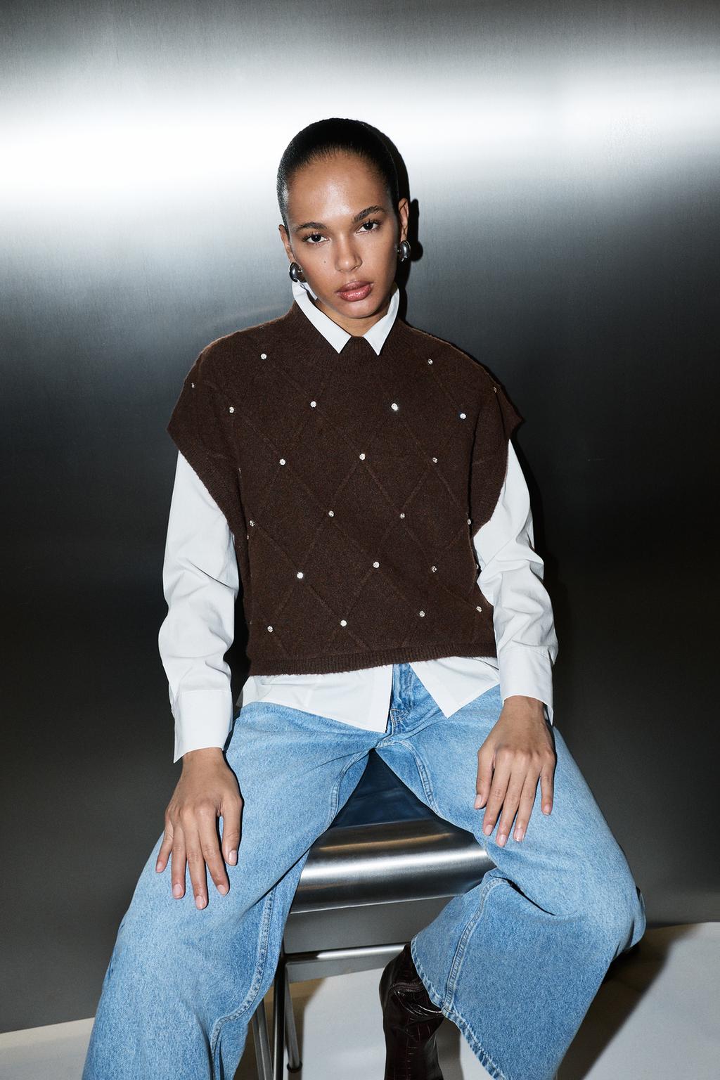 Rhinestone appliqué vest top