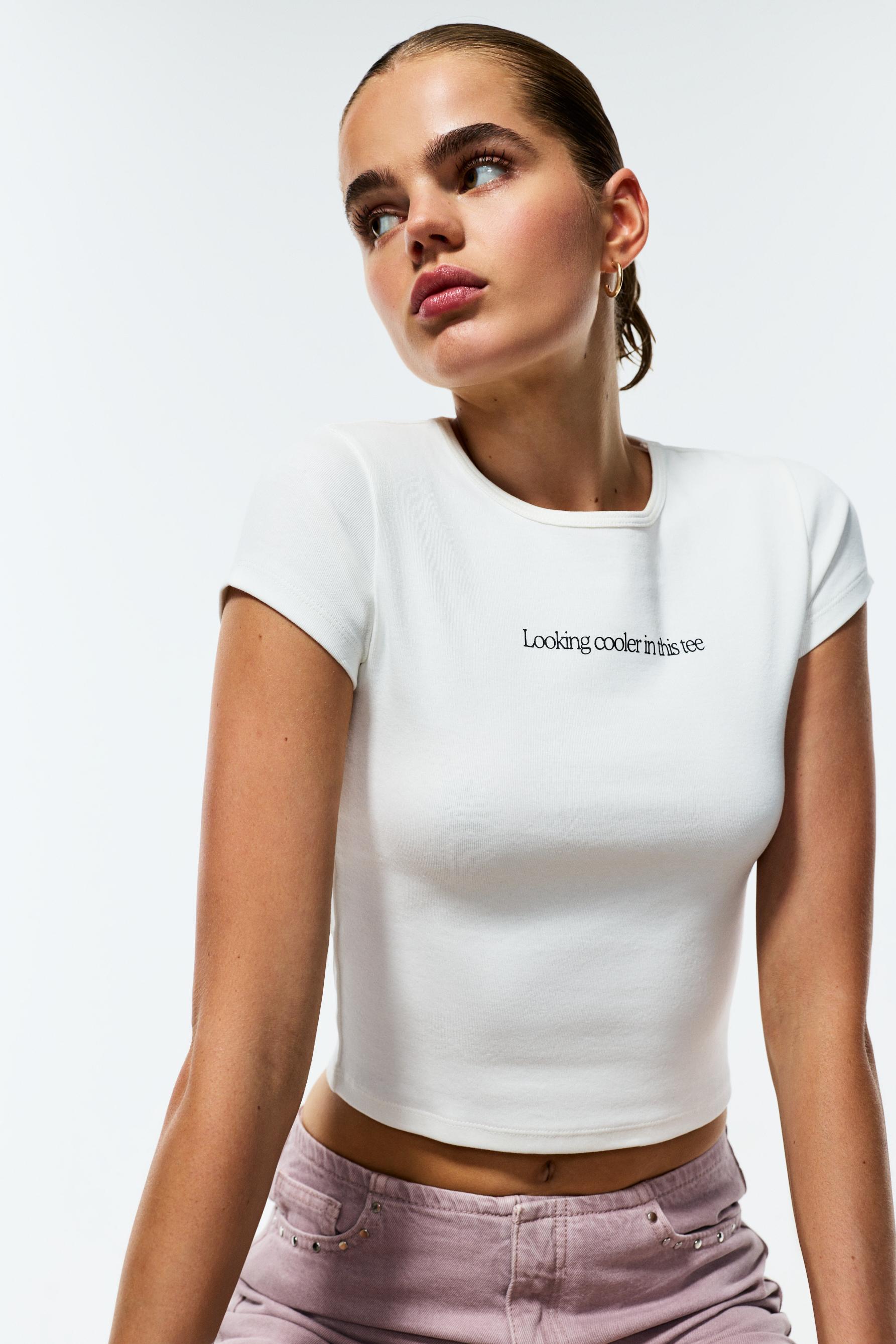 Printed Cropped T-Shirt — OFF WHITE