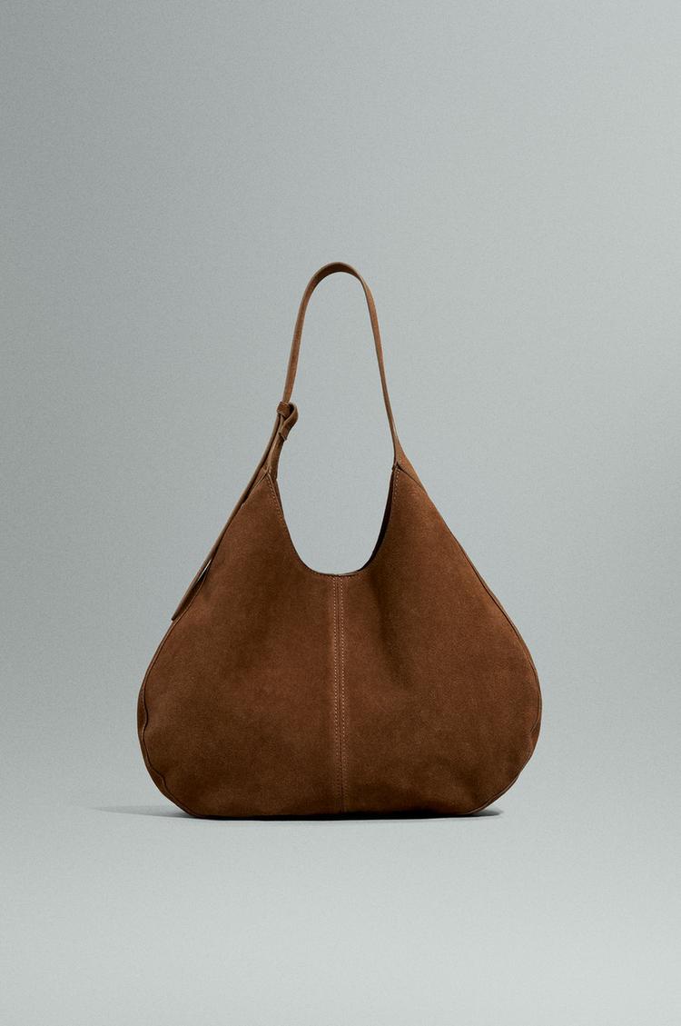 Reconstituted leather shoulder bag — CAMEL