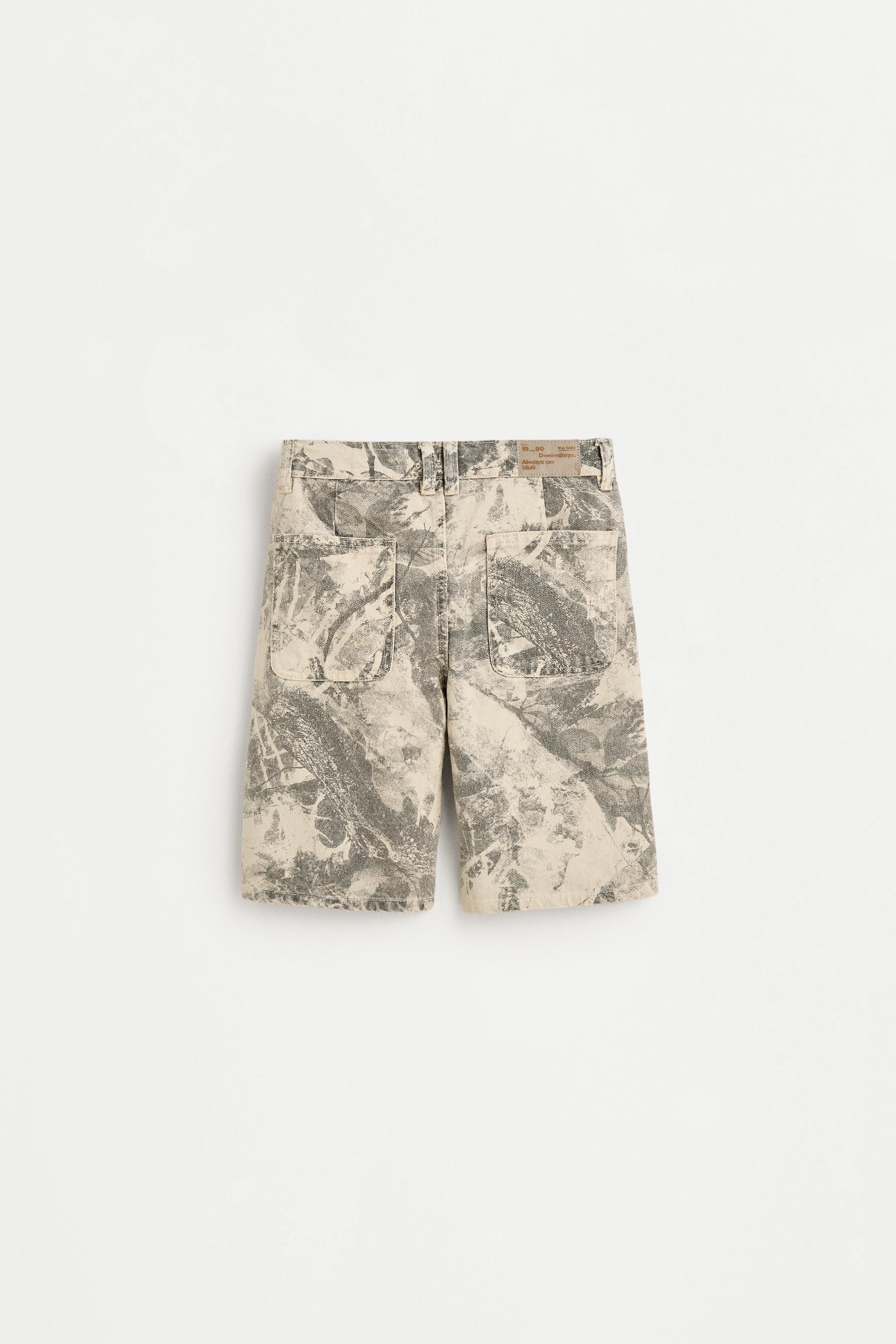 Printed denim Bermuda shorts — SINGLE COLOUR