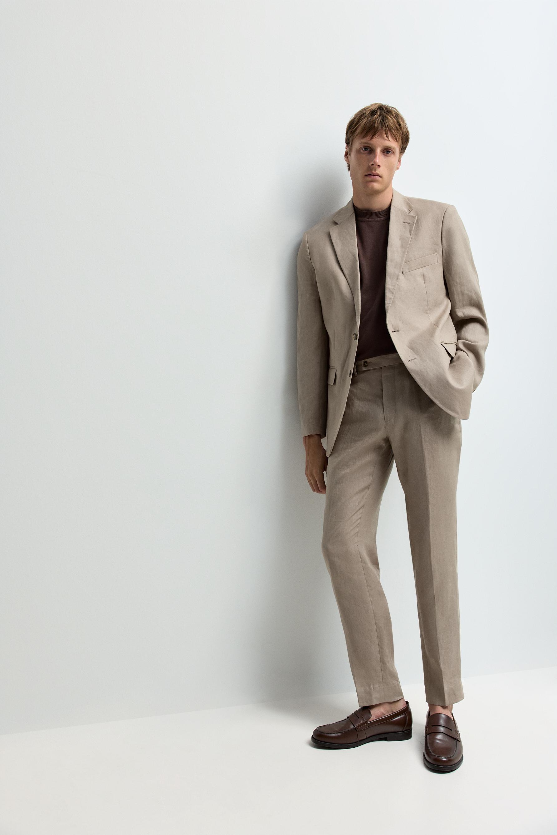 100% linen suit trousers — BROWN