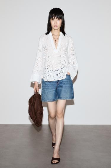 Oversize Swiss embroidery shirt — WHITE 5