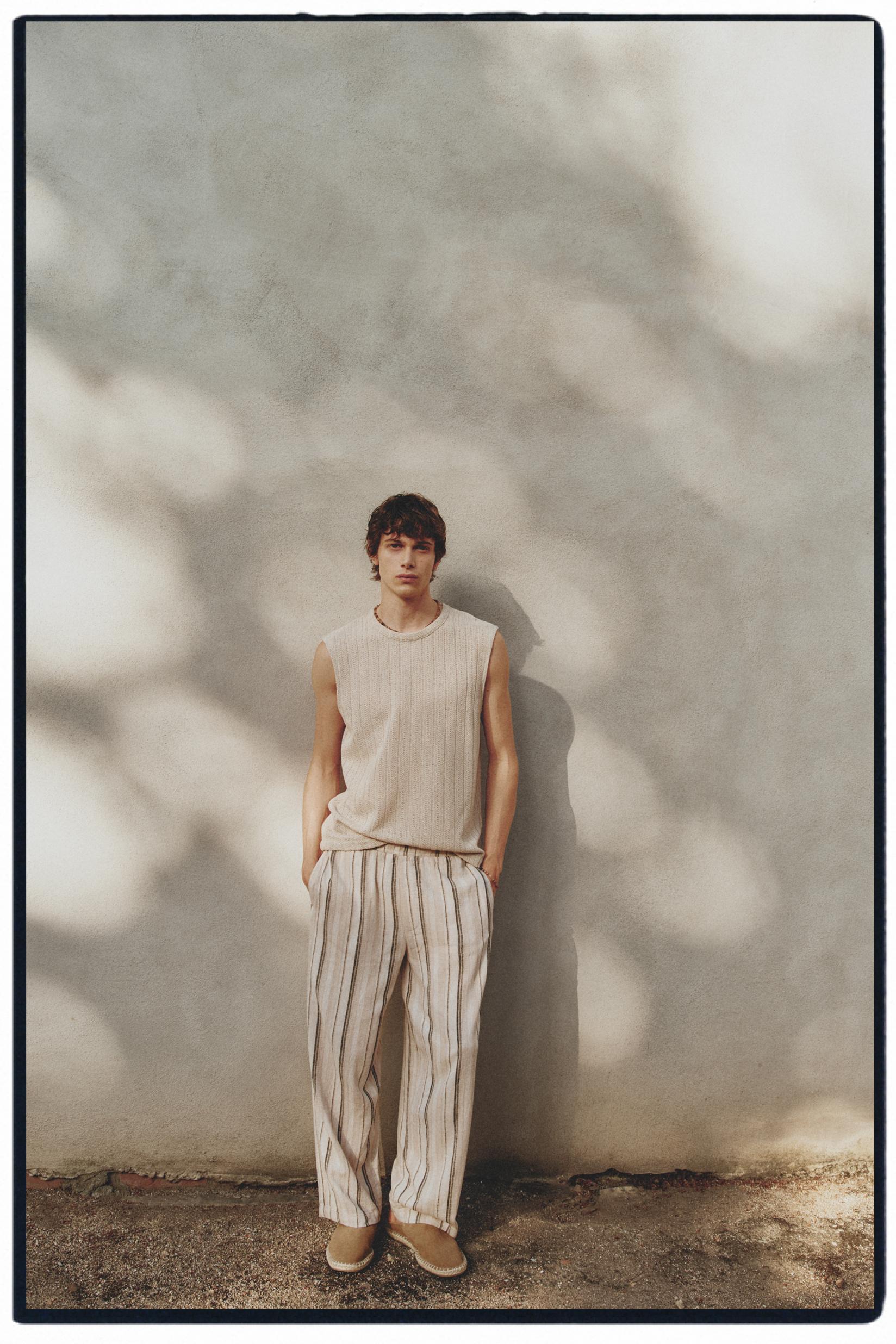 Rustic linen-blend trousers — BEIGE