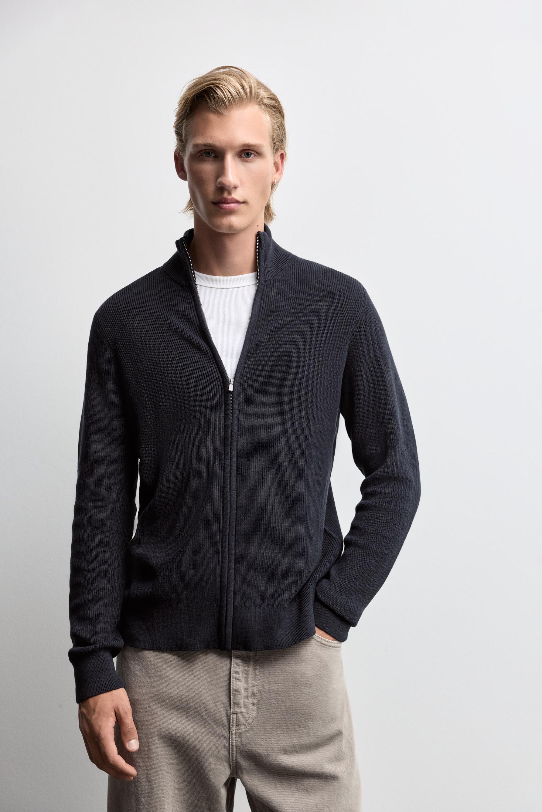Zip-up knit cardigan — NAVY