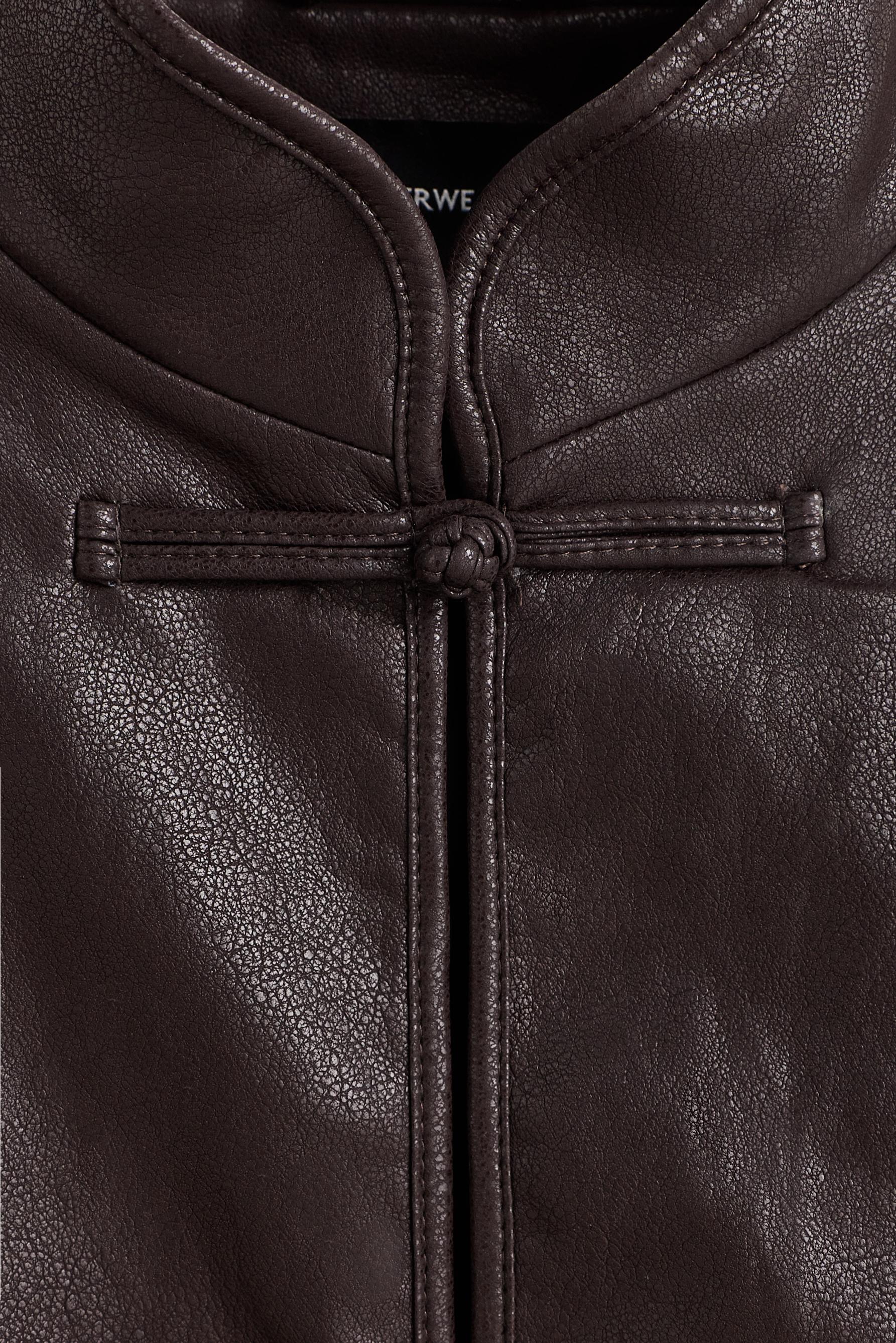 Leather effect short jacket — DARK BROWN