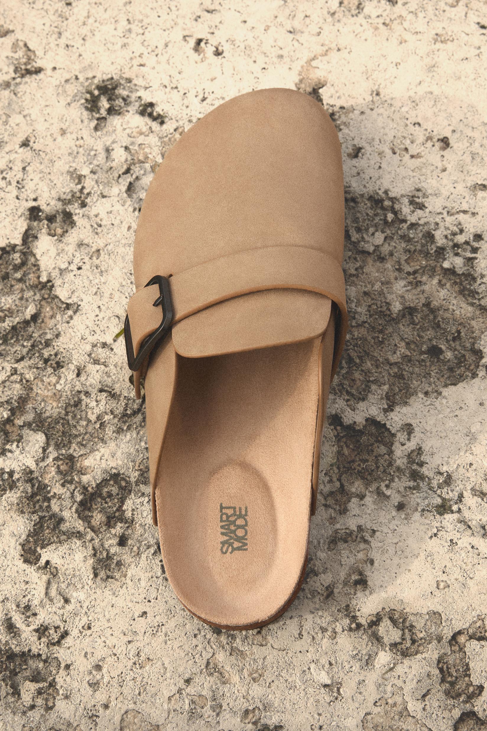 Faux suede buckle clog — BEIGE