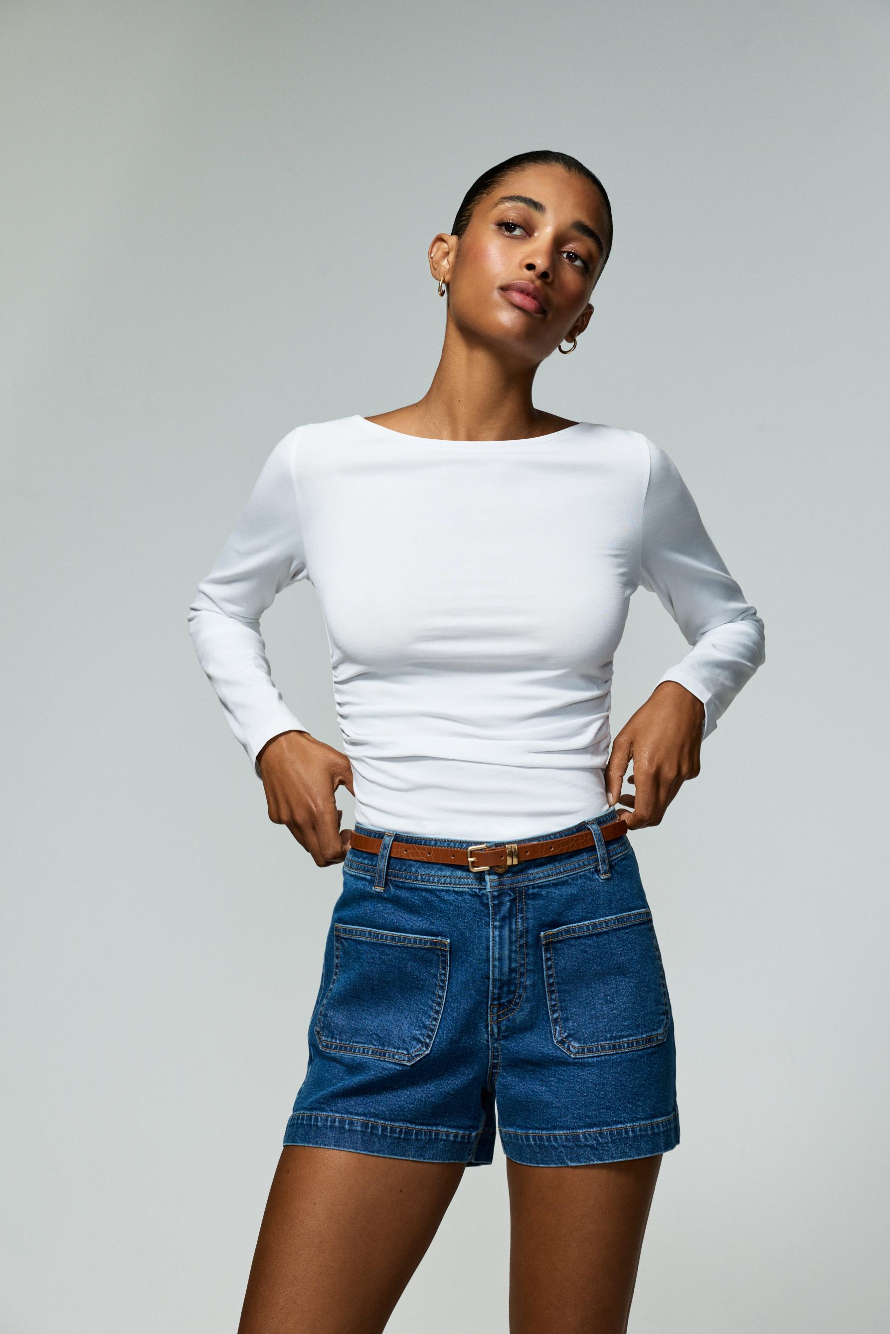 Bermuda shorts with belt — PALE INDIGO