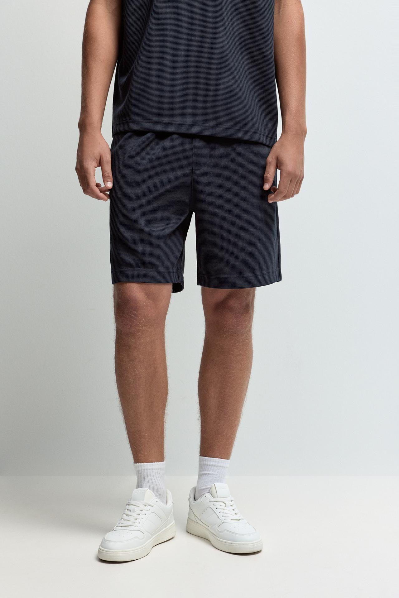 Textured tracksuit Bermuda shorts — DARK NAVY