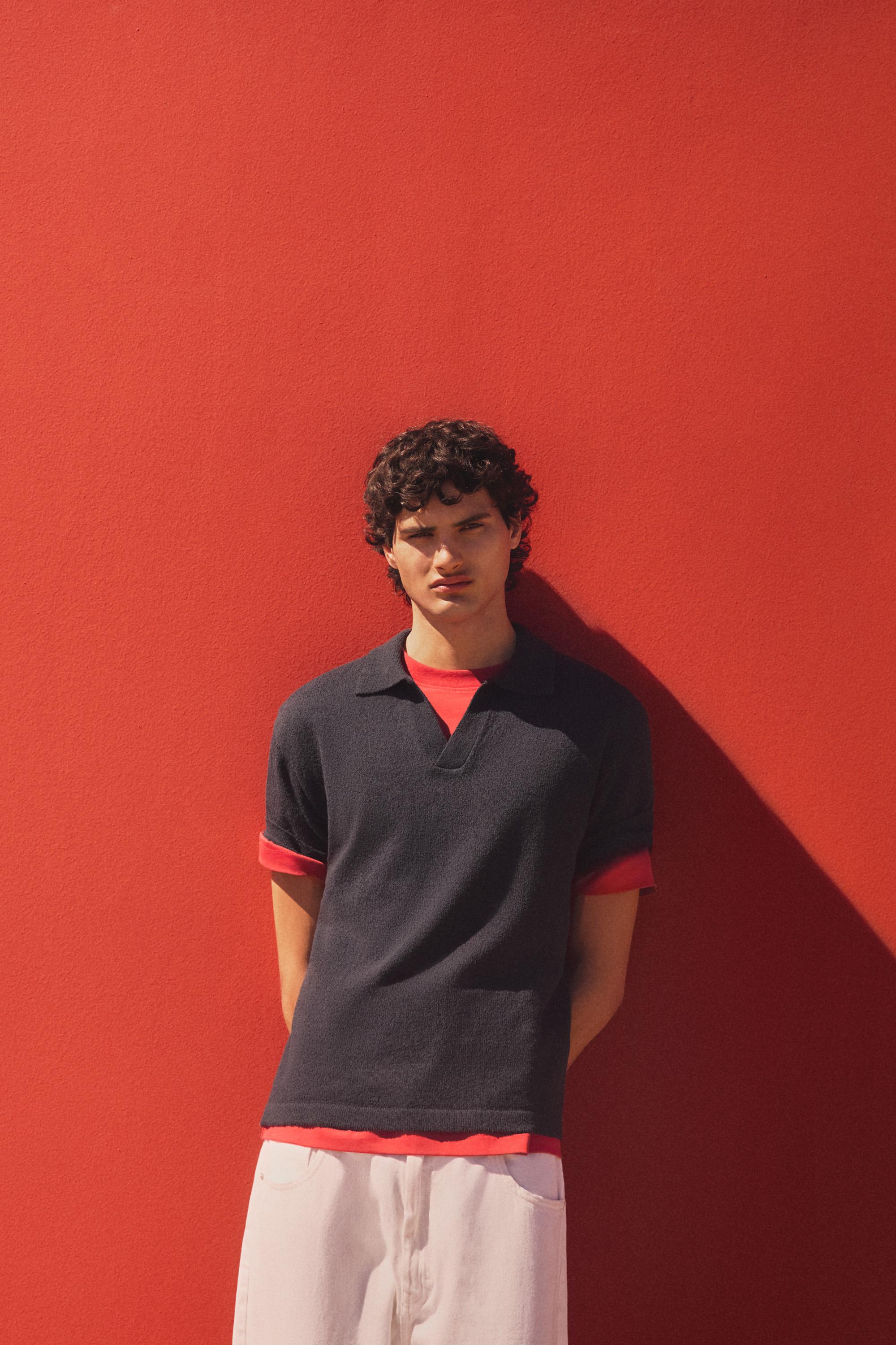 Waffle polo shirt — NAVY