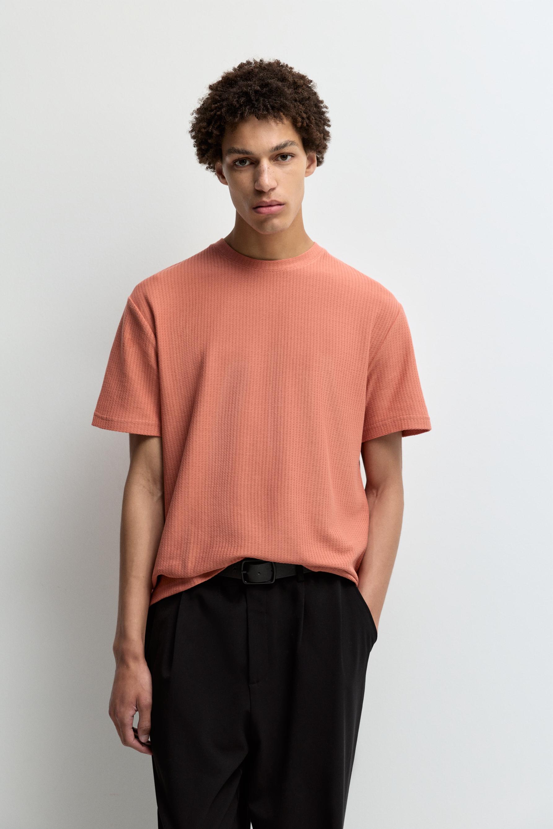 Texture T-shirt — BRIGHT CORAL