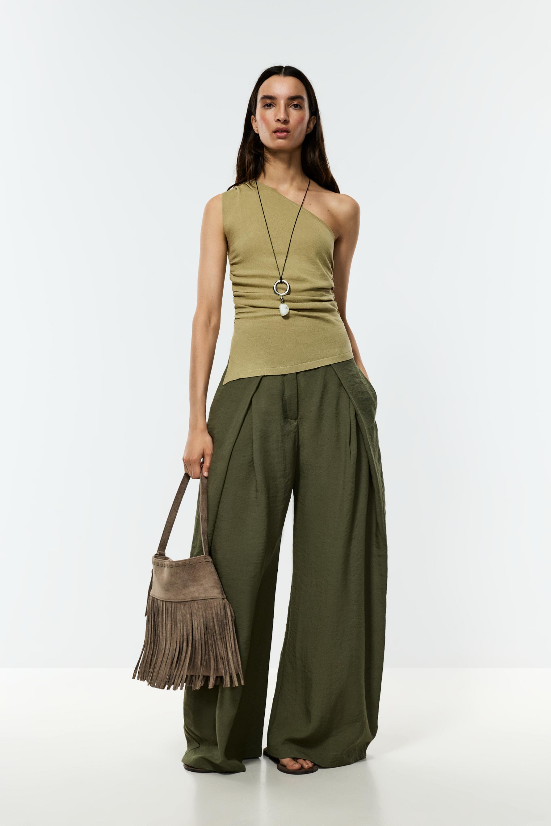 Asymmetric knit top — PALE KHAKI