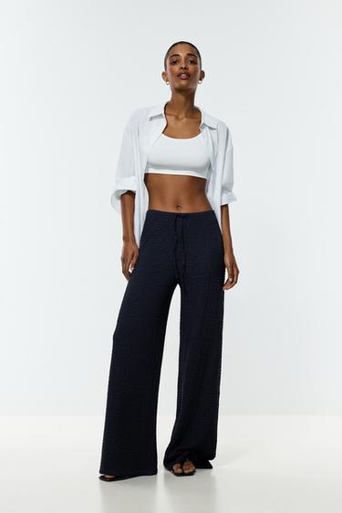 Textured wide-leg trousers — NAVY 1