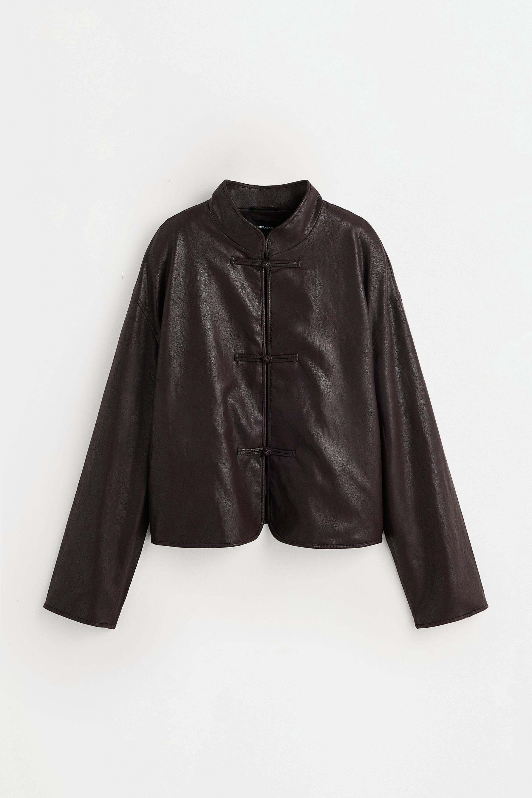 Leather effect short jacket — DARK BROWN