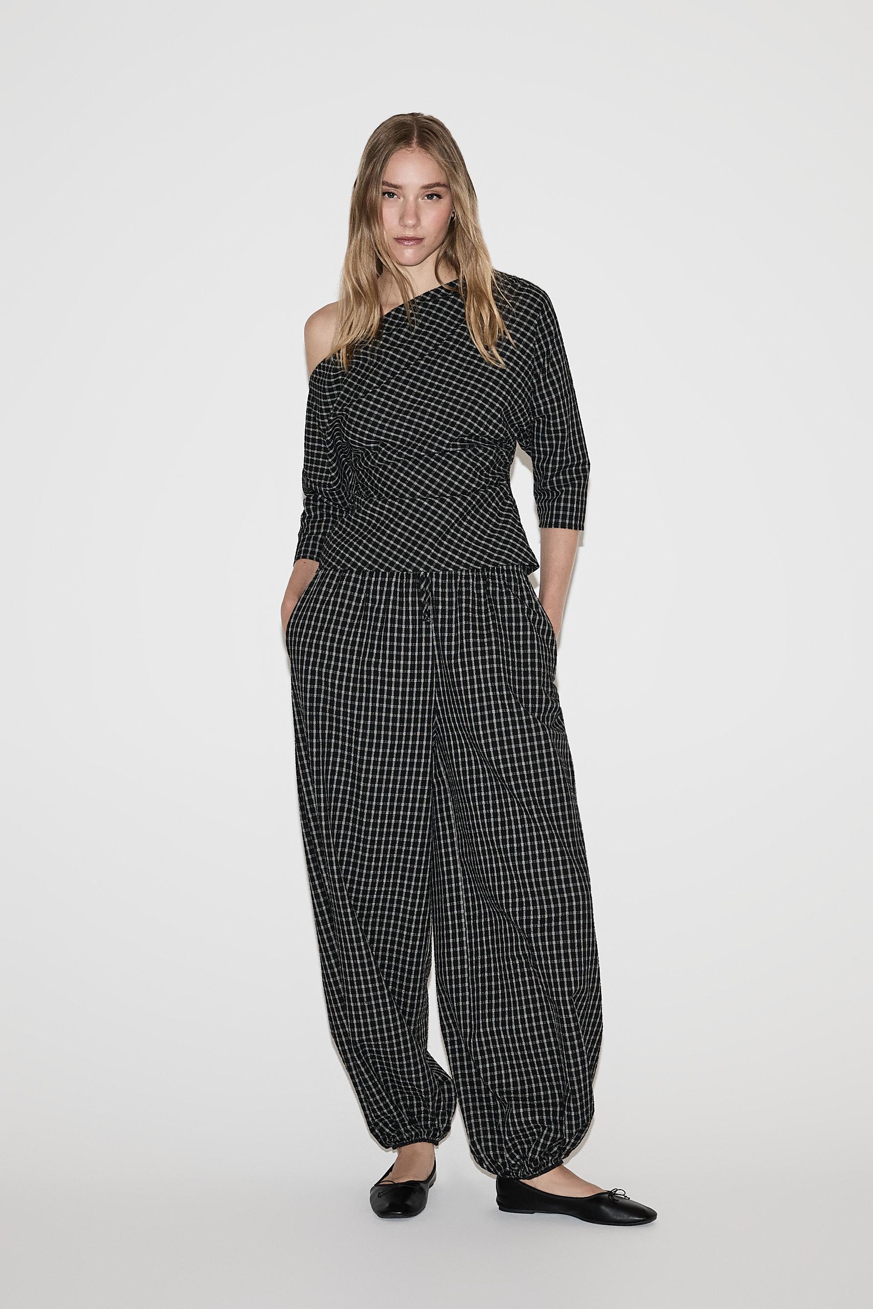 Check balloon trousers — BLACK