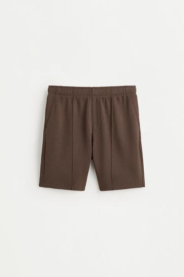 Waffle-textured Bermuda shorts — TAUPE BROWN 6