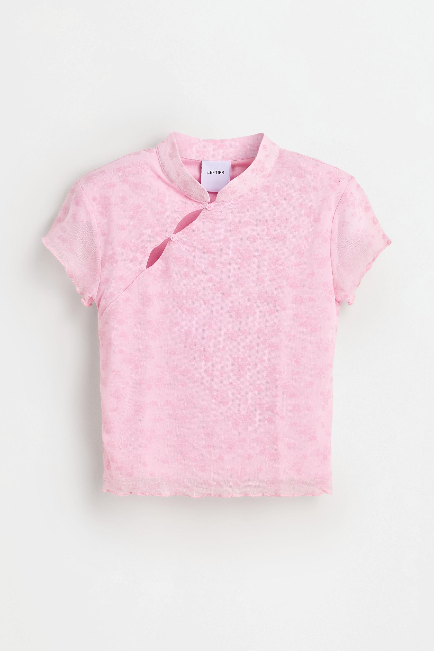 Slim fit stand collar T-shirt — PASTEL PINK