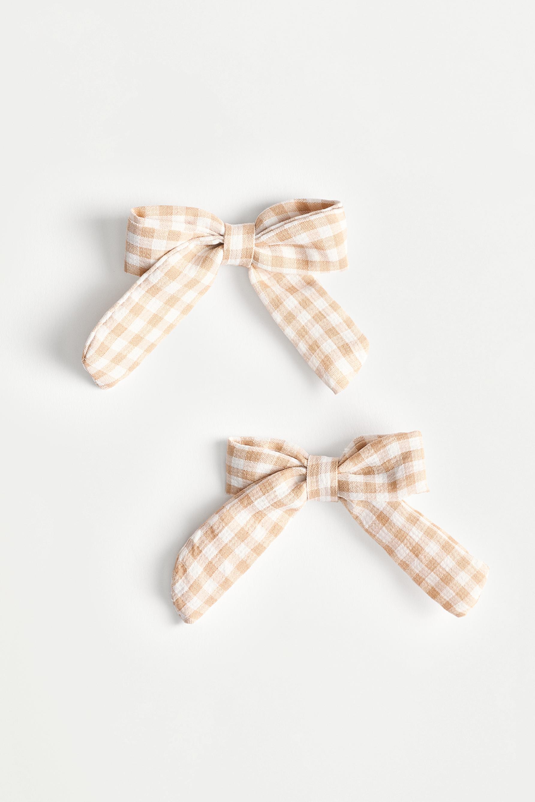 Gingham hair bows (2-pack) — BEIGE