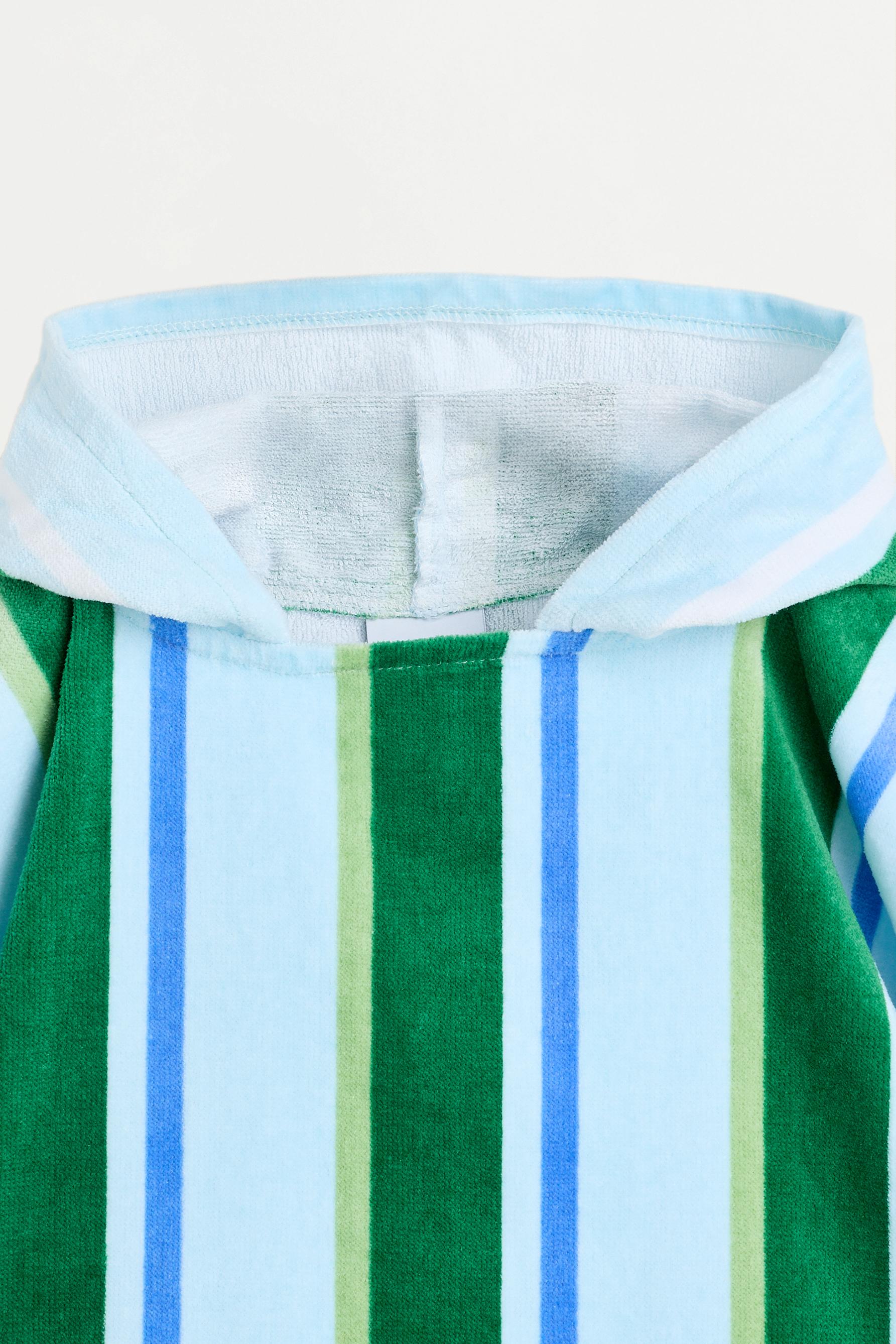 Kids' Green Stripe Hooded Towel Poncho — BLUISH GREEN