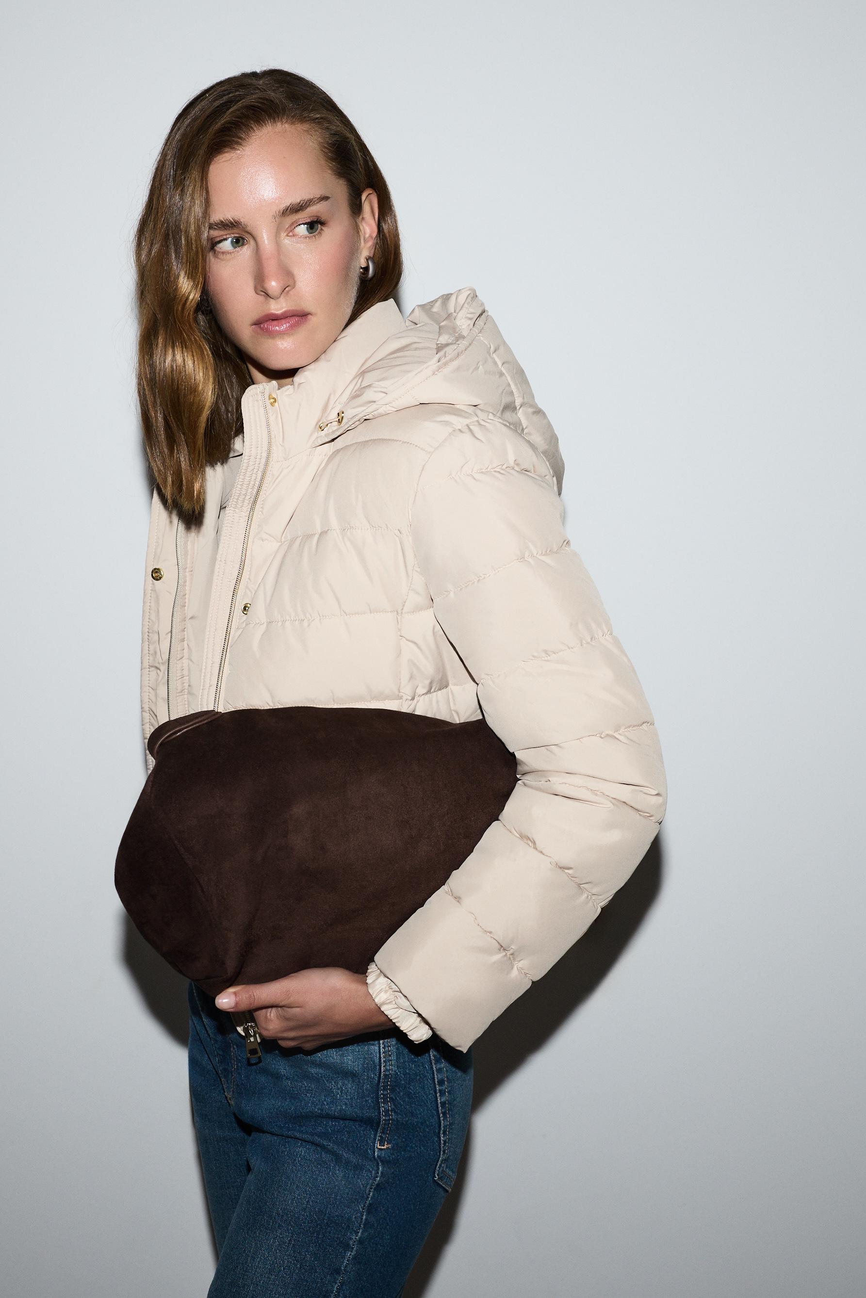 Quilted hooded jacket — ECRU