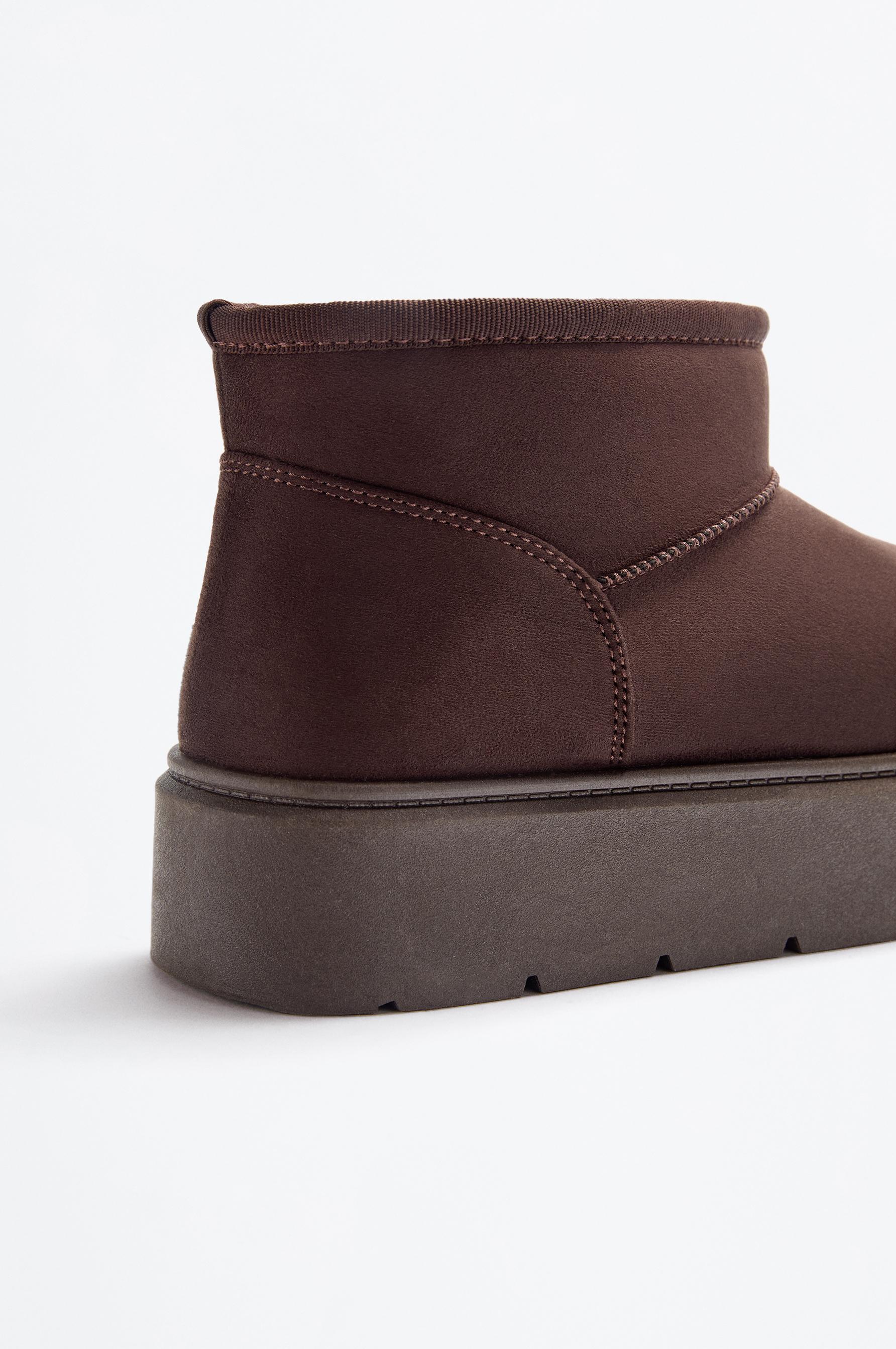 Platform fur ankle boot — BROWN
