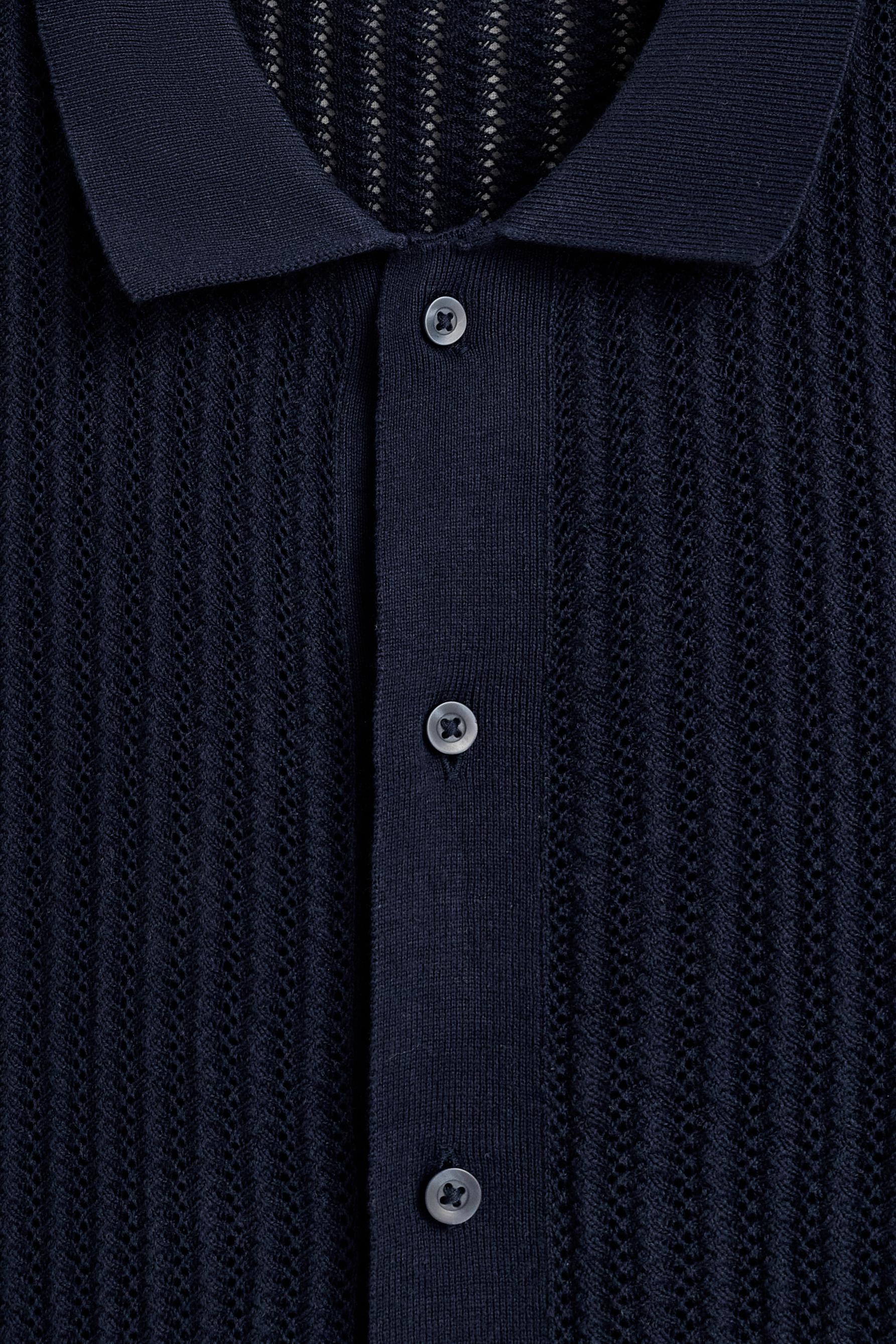Cutwork knit polo shirt — NAVY