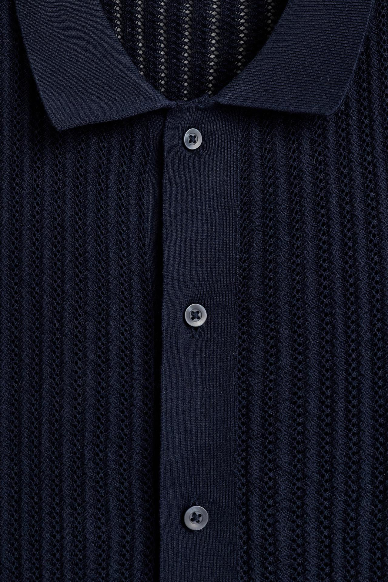 Cutwork knit polo shirt — NAVY