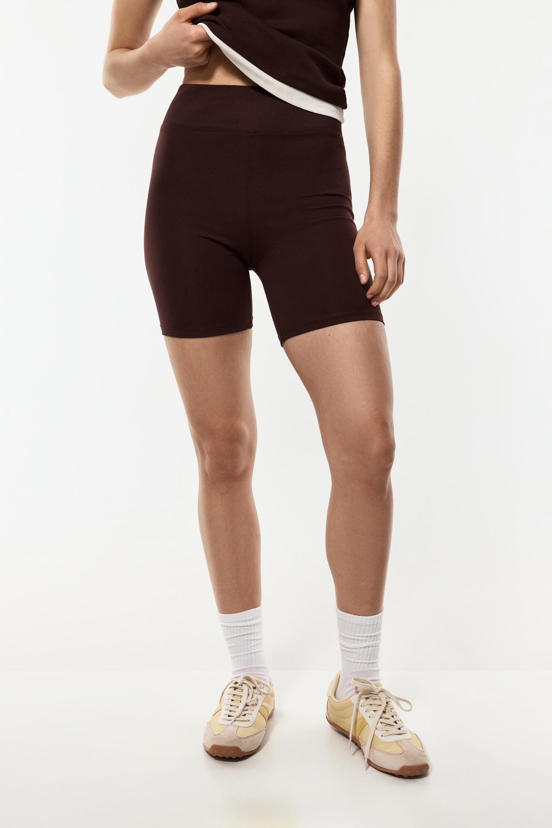 Ribbed waist cycling leggings — CHOCOLATE
