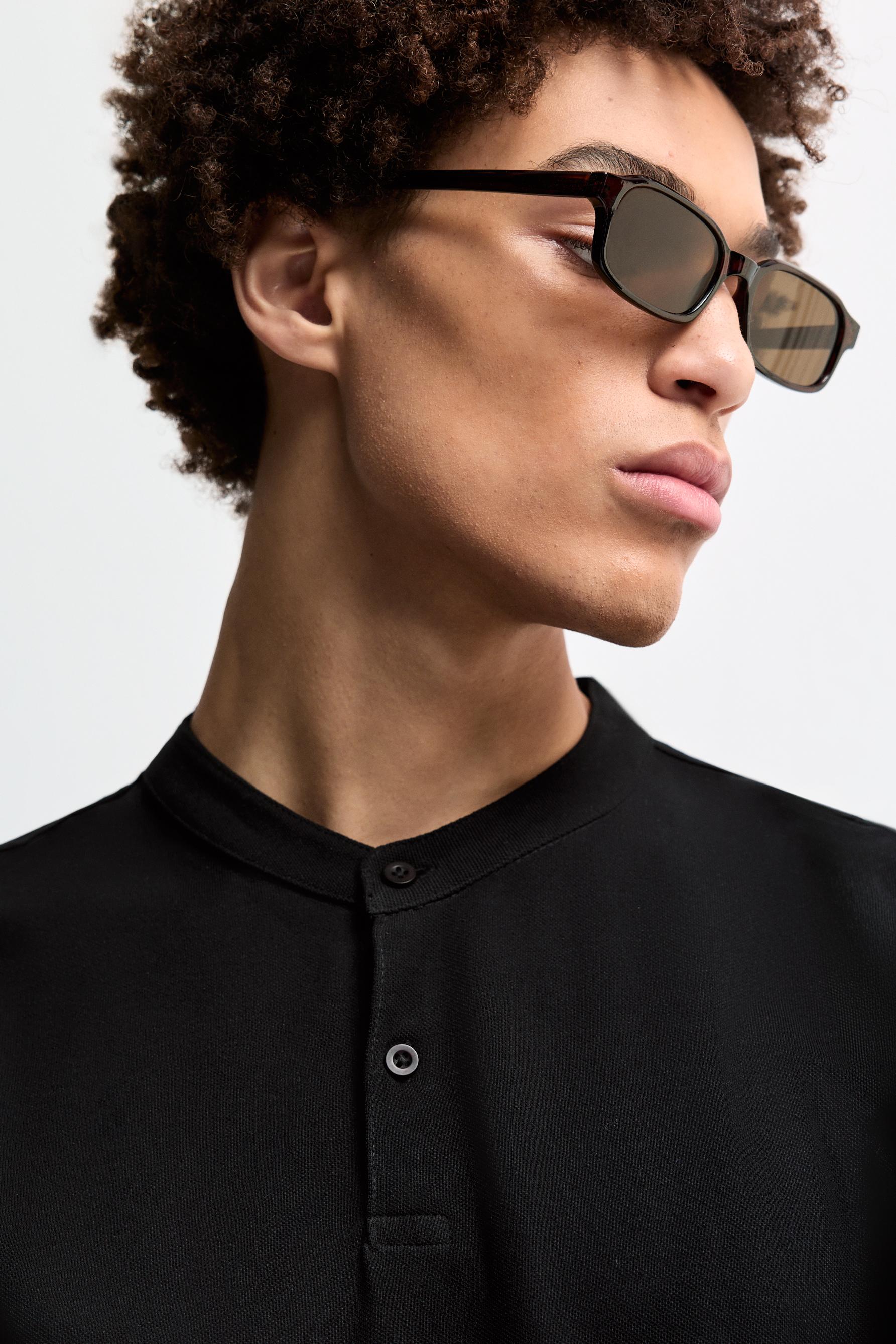 Basic stand collar polo shirt — BLACK