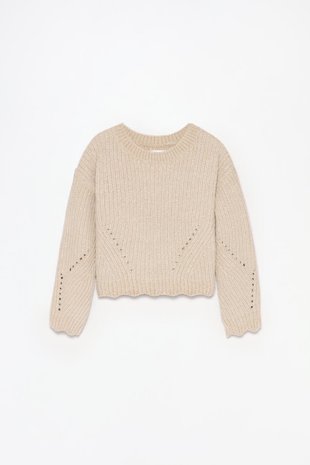 Chenille sweater with openwork detail