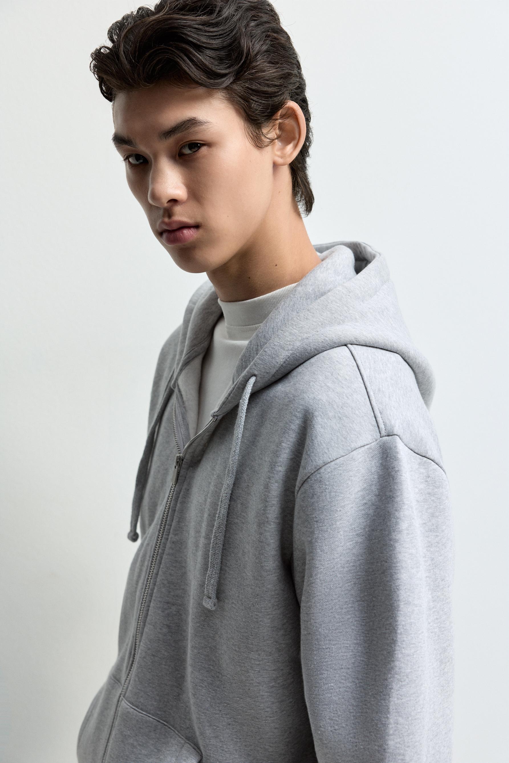 Basic zip-up hoodie — GREY MARL