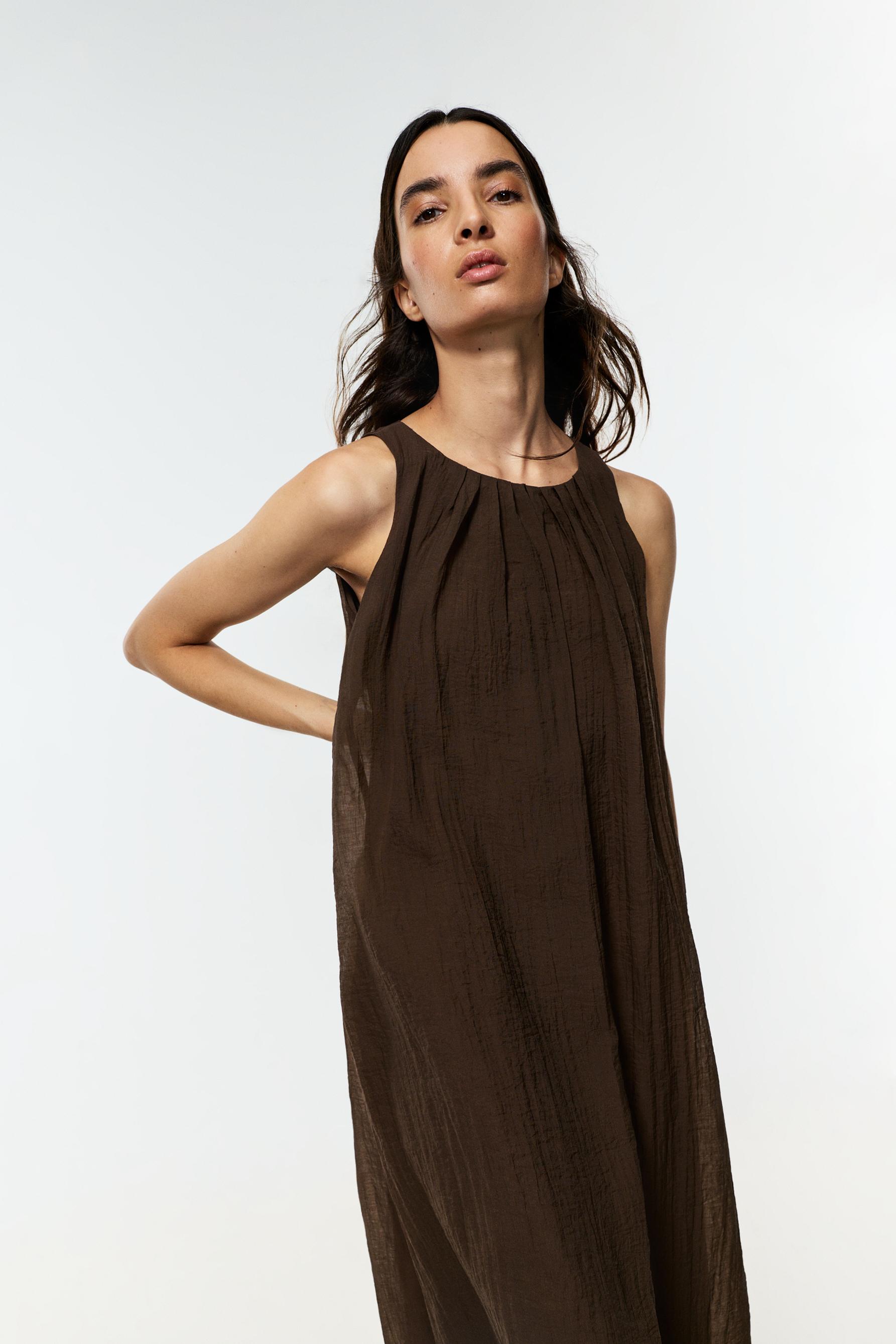 Halter neck midi dress — BROWN
